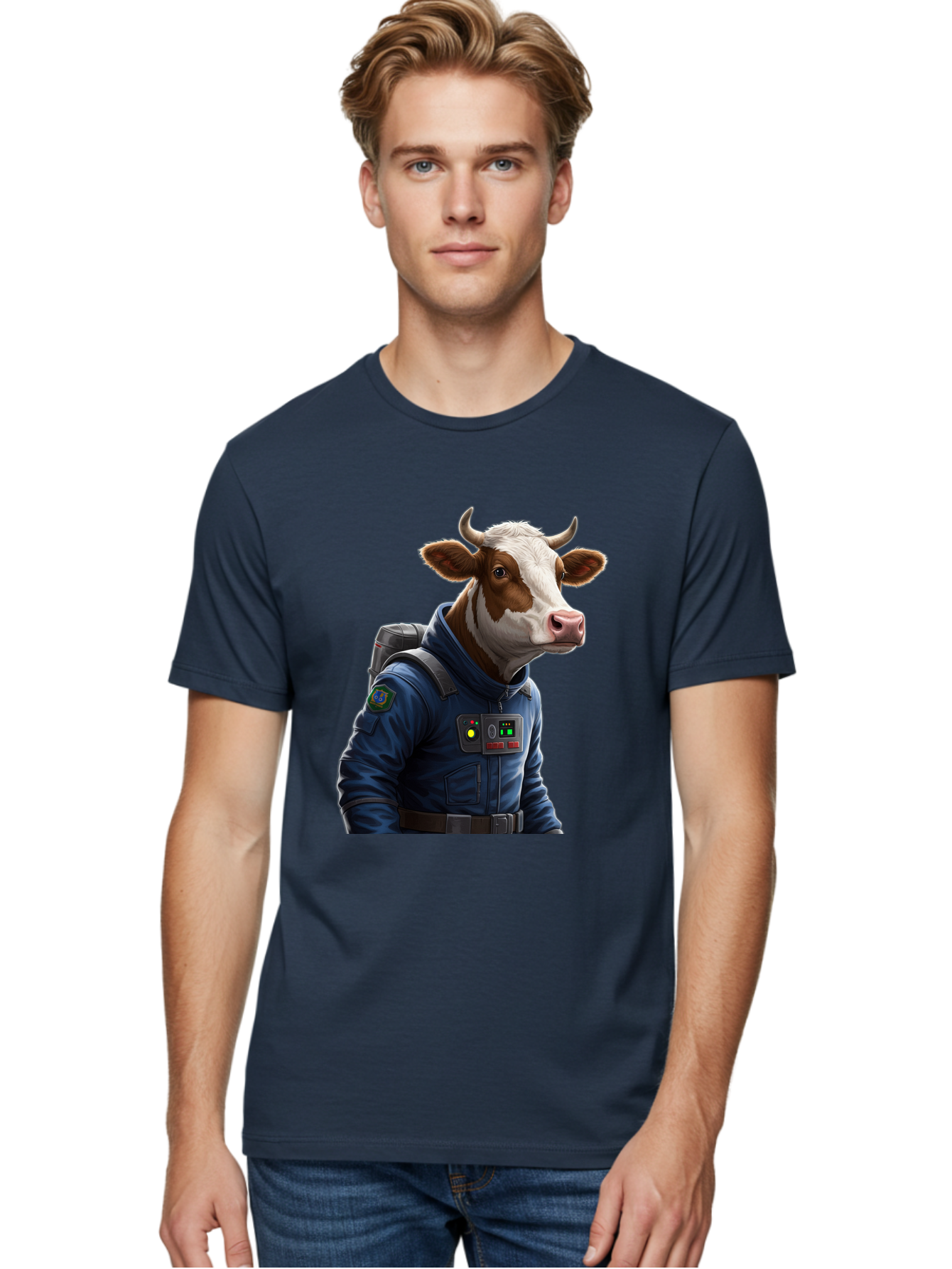 Cow-In-Space-Suit Men'S Graphic Tee, 100% Cotton, Comfortable Casual Summer Wear, Machine Washable, Vintage Camera, Old Camera, Antique Camera, Black Camera, Classic Photography, Photography Equipment, Nostalgic Device, Film Camera, Camera Art Bam117