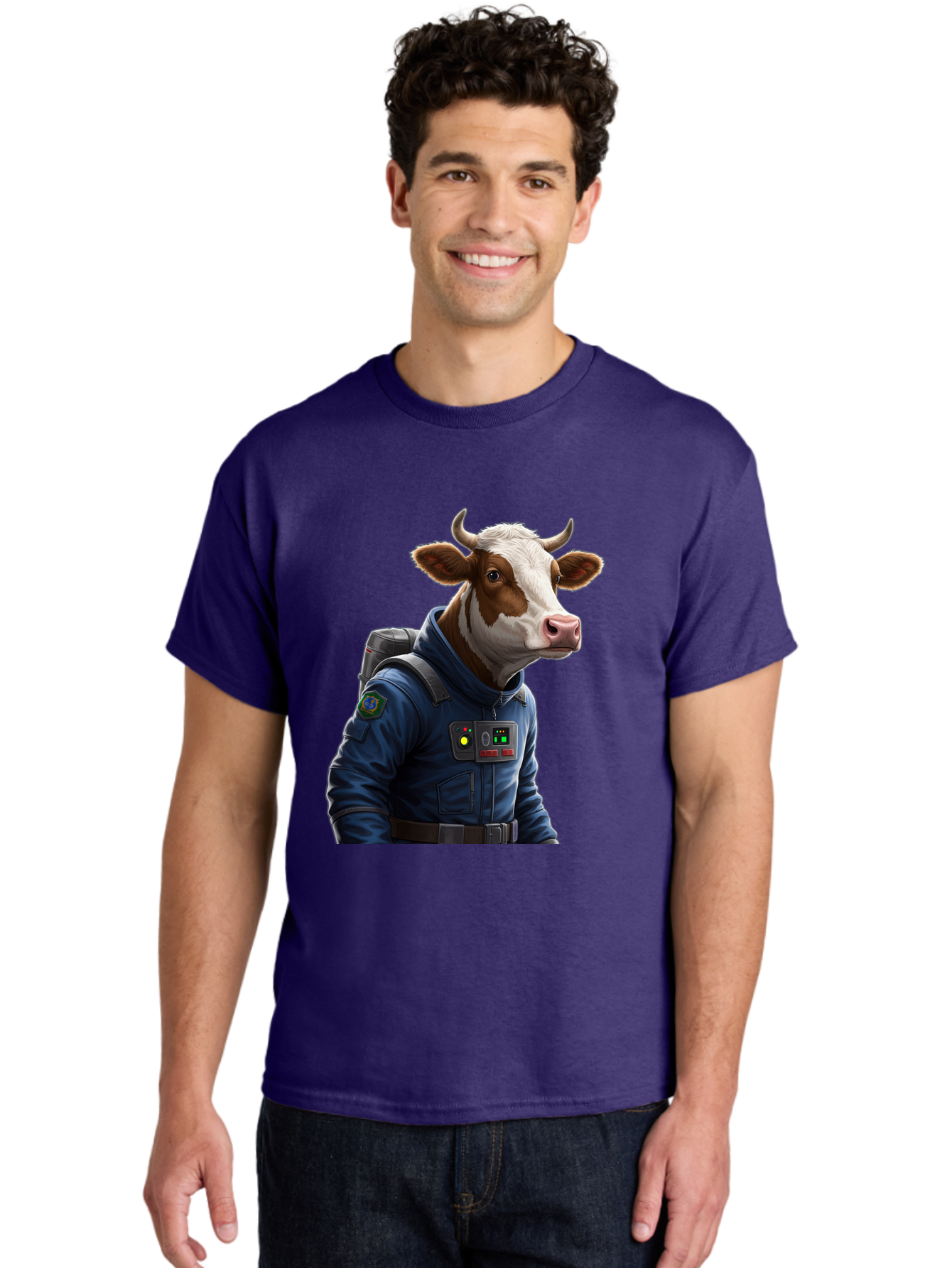Cow-In-Space-Suit Men'S Graphic Tee, 100% Cotton, Comfortable Casual Summer Wear, Machine Washable, Vintage Camera, Old Camera, Antique Camera, Black Camera, Classic Photography, Photography Equipment, Nostalgic Device, Film Camera, Camera Art Bam117