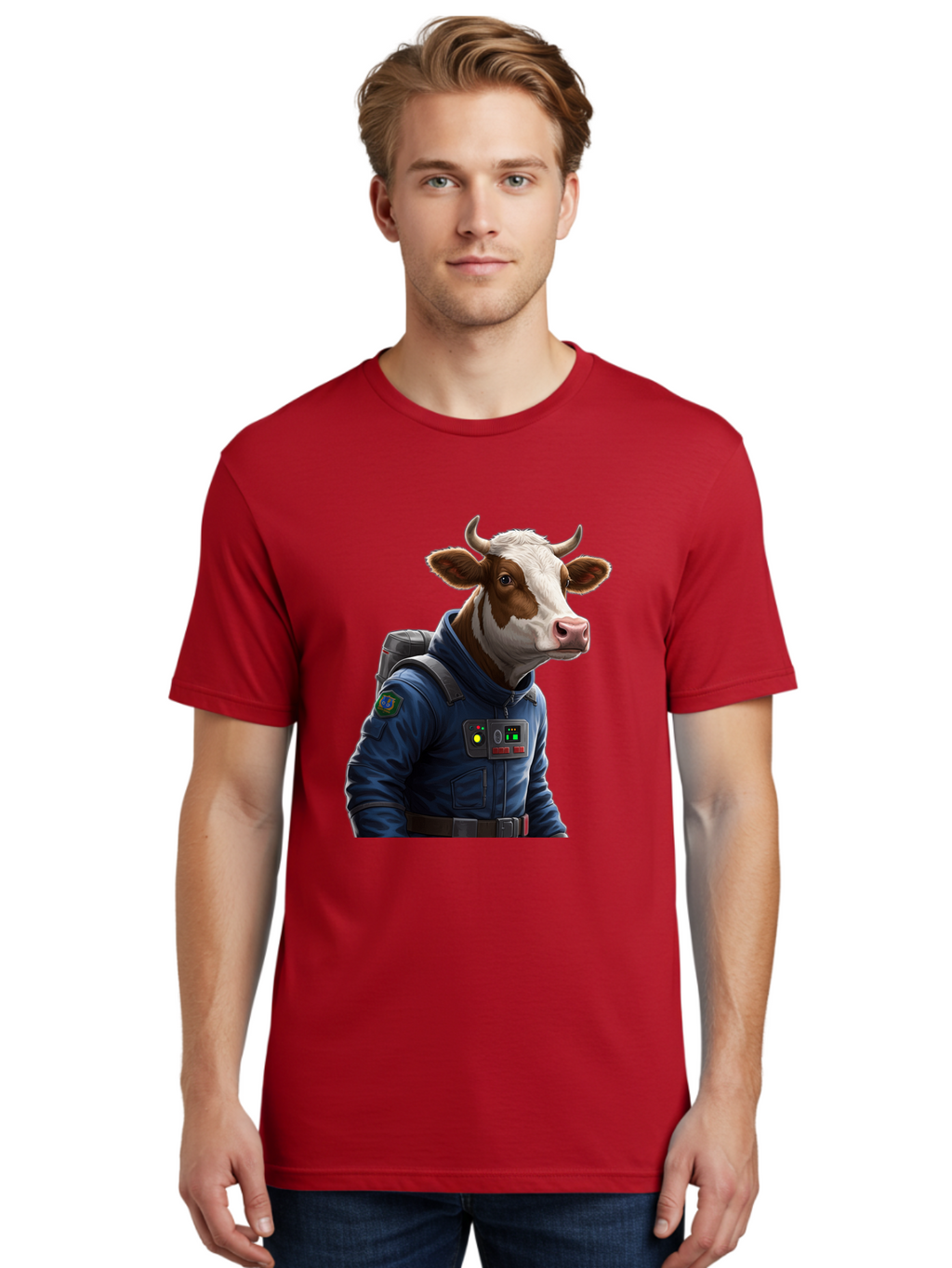 Cow-In-Space-Suit Men'S Graphic Tee, 100% Cotton, Comfortable Casual Summer Wear, Machine Washable, Vintage Camera, Old Camera, Antique Camera, Black Camera, Classic Photography, Photography Equipment, Nostalgic Device, Film Camera, Camera Art Bam117