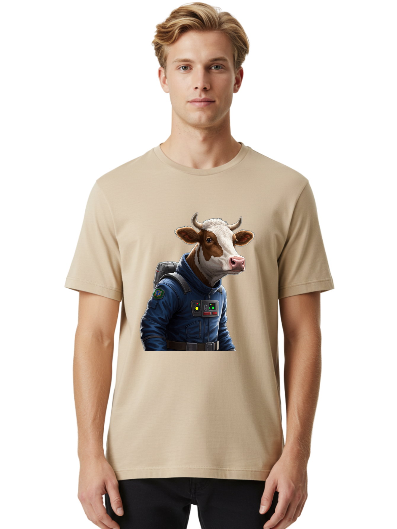 Cow-In-Space-Suit Men'S Graphic Tee, 100% Cotton, Comfortable Casual Summer Wear, Machine Washable, Vintage Camera, Old Camera, Antique Camera, Black Camera, Classic Photography, Photography Equipment, Nostalgic Device, Film Camera, Camera Art Bam117