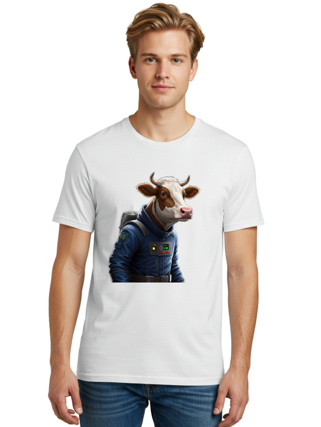Cow-In-Space-Suit Men'S Graphic Tee, 100% Cotton, Comfortable Casual Summer Wear, Machine Washable, Vintage Camera, Old Camera, Antique Camera, Black Camera, Classic Photography, Photography Equipment, Nostalgic Device, Film Camera, Camera Art Bam117