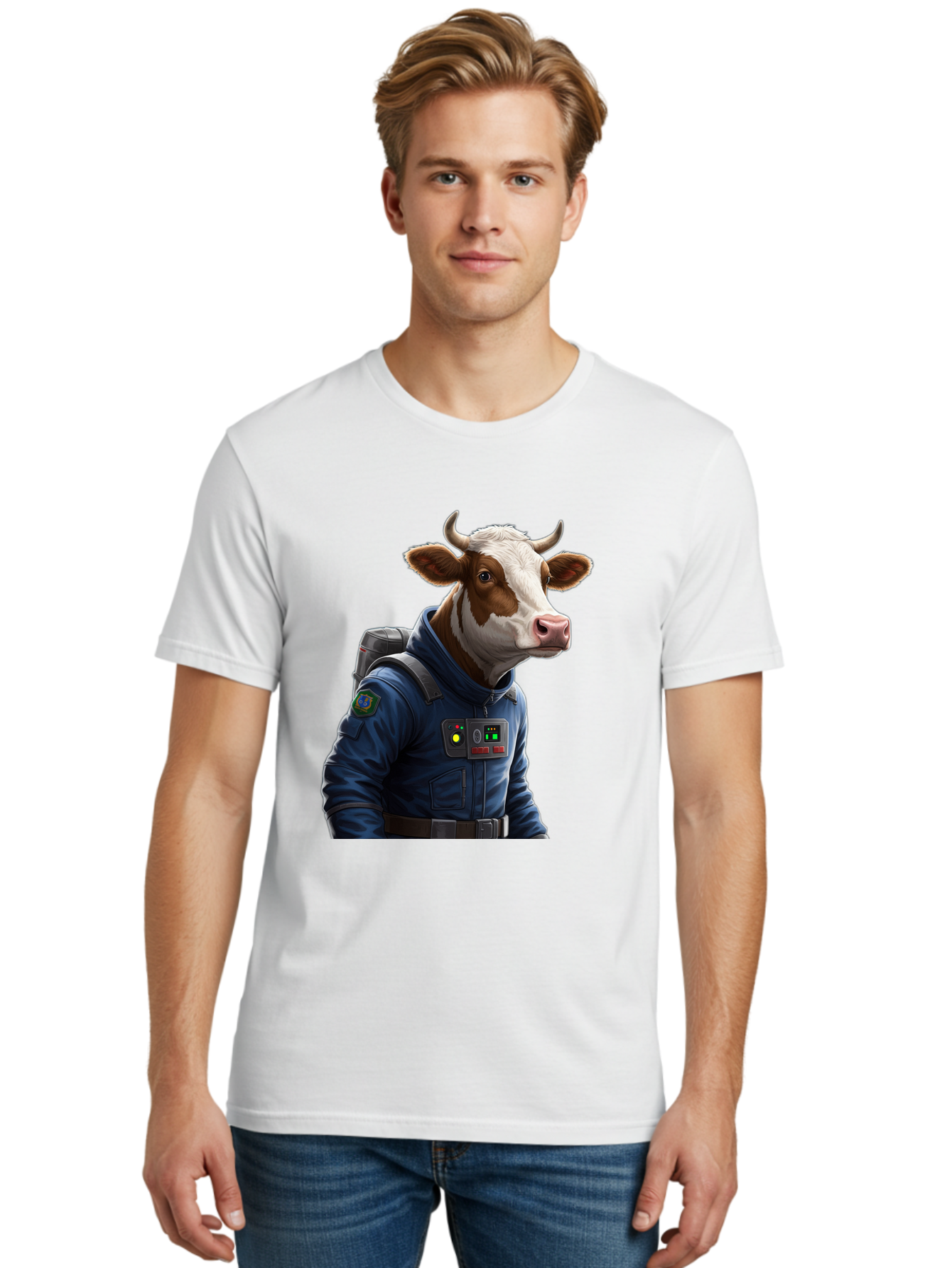 Cow-In-Space-Suit Men'S Graphic Tee, 100% Cotton, Comfortable Casual Summer Wear, Machine Washable, Vintage Camera, Old Camera, Antique Camera, Black Camera, Classic Photography, Photography Equipment, Nostalgic Device, Film Camera, Camera Art Bam117