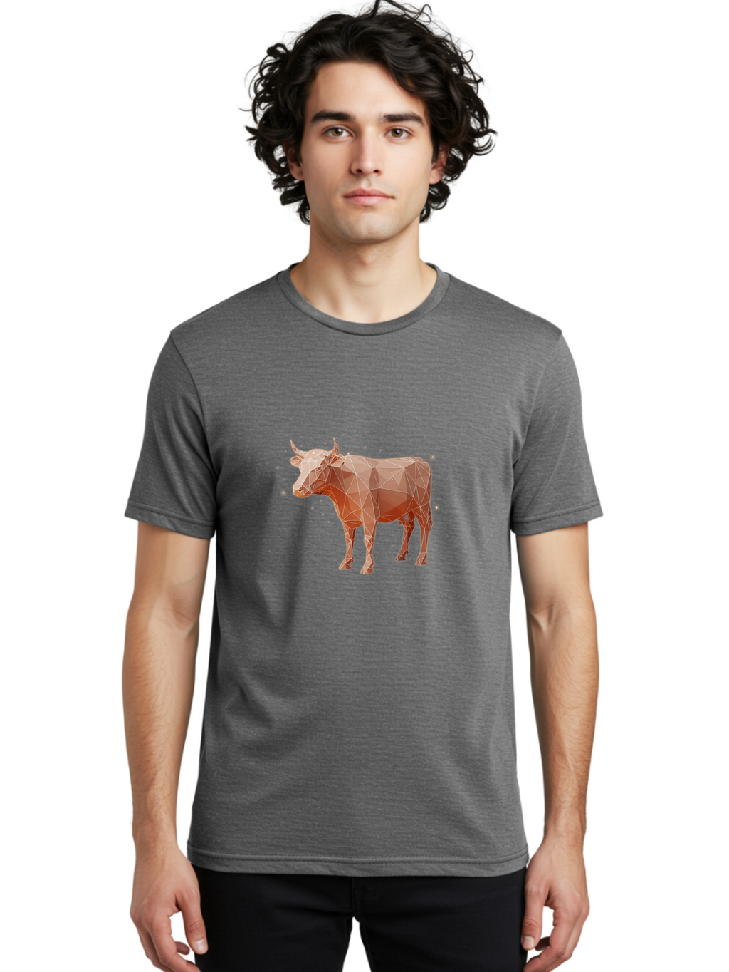 Cow-Low-Poly Men'S Graphic Tee, 100% Cotton, Comfortable Casual Summer Wear, Machine Washable, Vintage Camera, Old Camera, Antique Camera, Black Camera, Classic Photography, Photography Equipment, Nostalgic Device, Film Camera, Camera Art Bam118