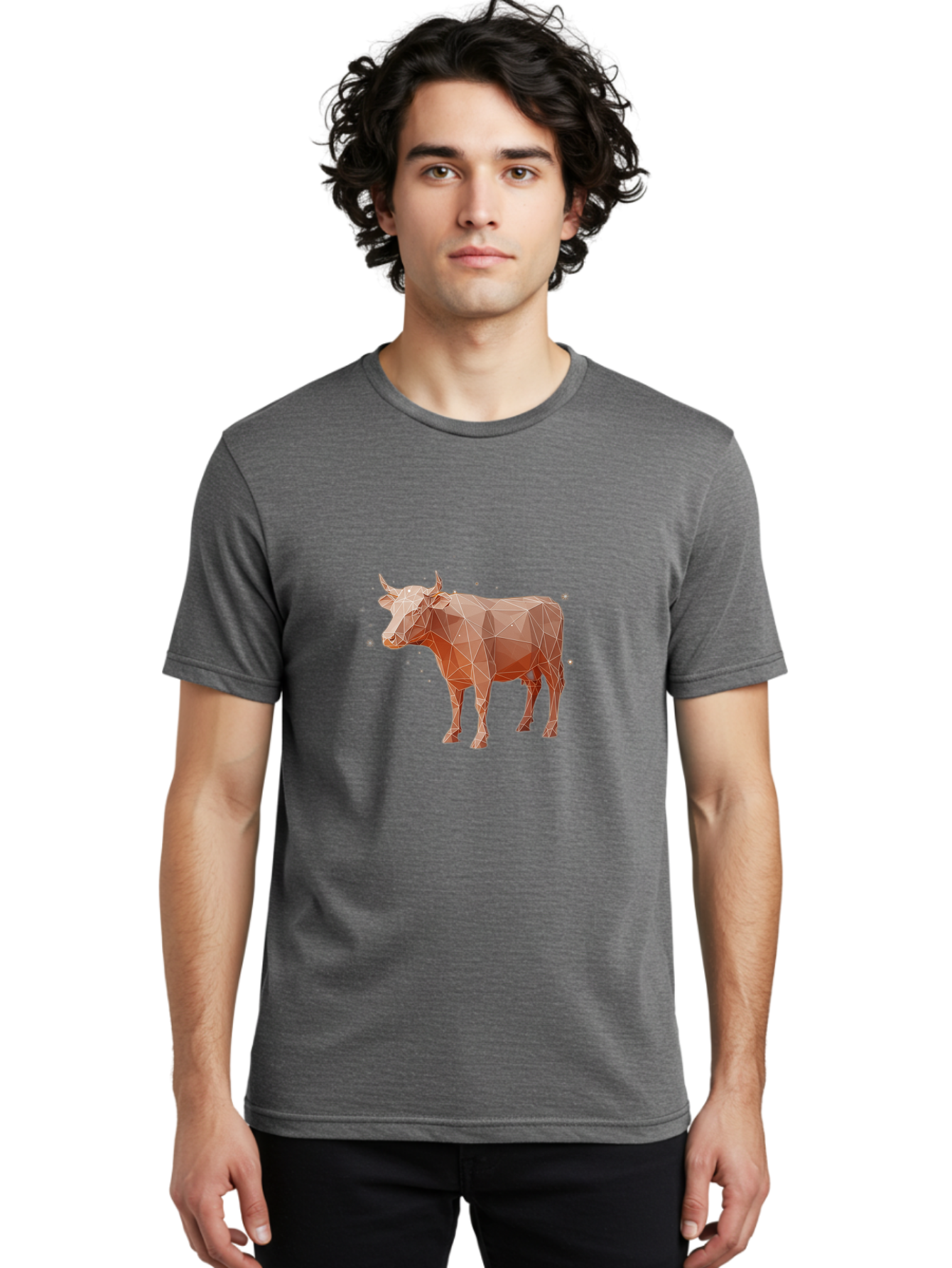 Cow-Low-Poly Men'S Graphic Tee, 100% Cotton, Comfortable Casual Summer Wear, Machine Washable, Vintage Camera, Old Camera, Antique Camera, Black Camera, Classic Photography, Photography Equipment, Nostalgic Device, Film Camera, Camera Art Bam118