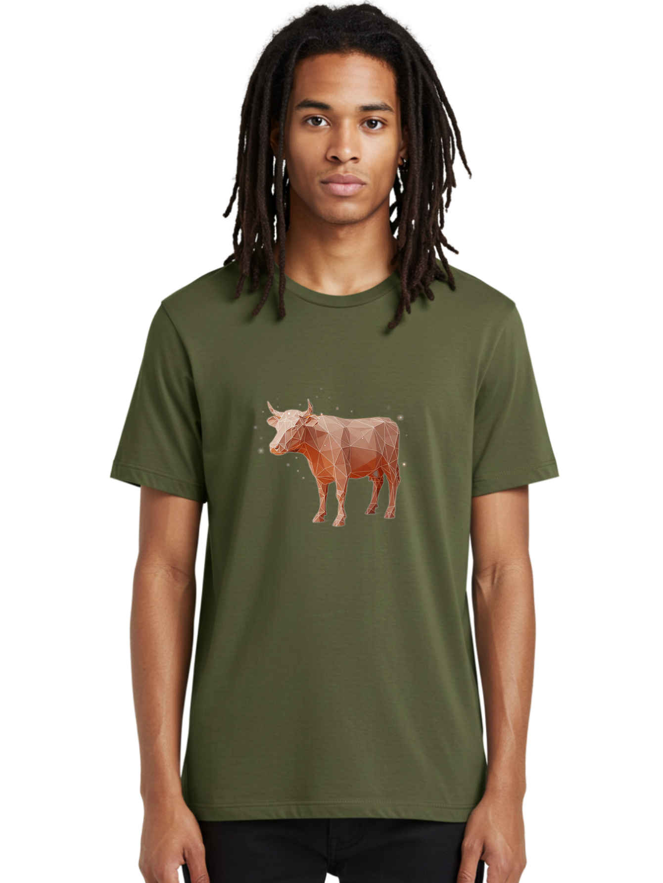 Cow-Low-Poly Men'S Graphic Tee, 100% Cotton, Comfortable Casual Summer Wear, Machine Washable, Vintage Camera, Old Camera, Antique Camera, Black Camera, Classic Photography, Photography Equipment, Nostalgic Device, Film Camera, Camera Art Bam118