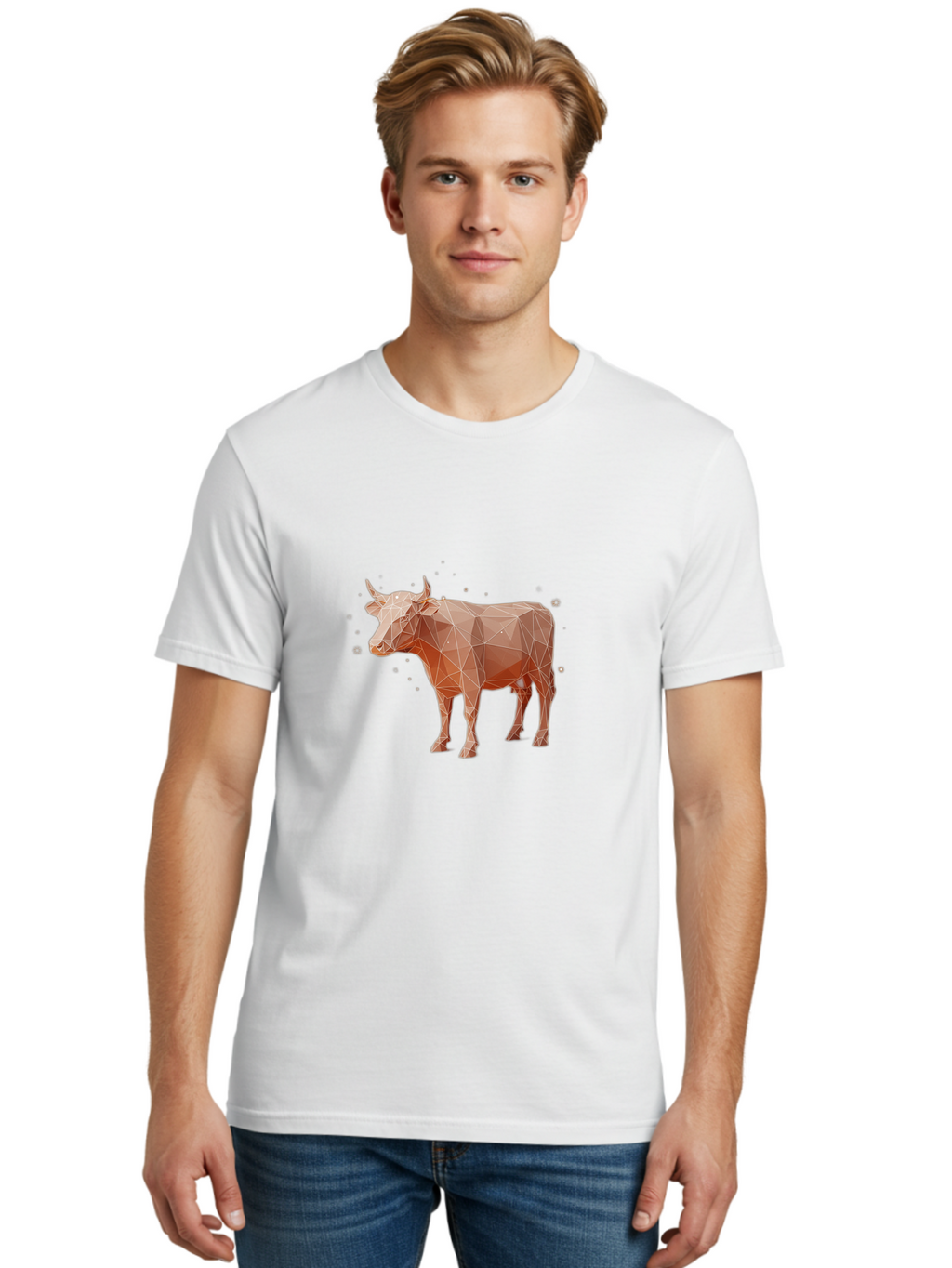 Cow-Low-Poly Men'S Graphic Tee, 100% Cotton, Comfortable Casual Summer Wear, Machine Washable, Vintage Camera, Old Camera, Antique Camera, Black Camera, Classic Photography, Photography Equipment, Nostalgic Device, Film Camera, Camera Art Bam118