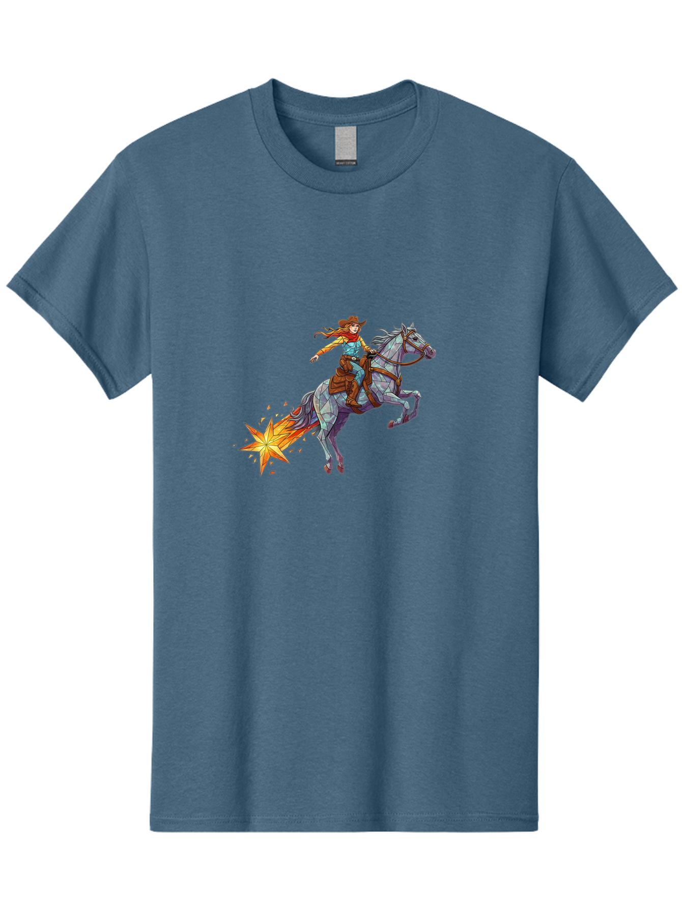 Cowgirl-On-Polygonal-Horse Men'S Graphic Tee, 100% Cotton, Comfortable Casual Summer Wear, Machine Washable, Vintage Camera, Old Camera, Antique Camera, Black Camera, Classic Photography, Photography Equipment, Nostalgic Device, Film Camera, Bam119