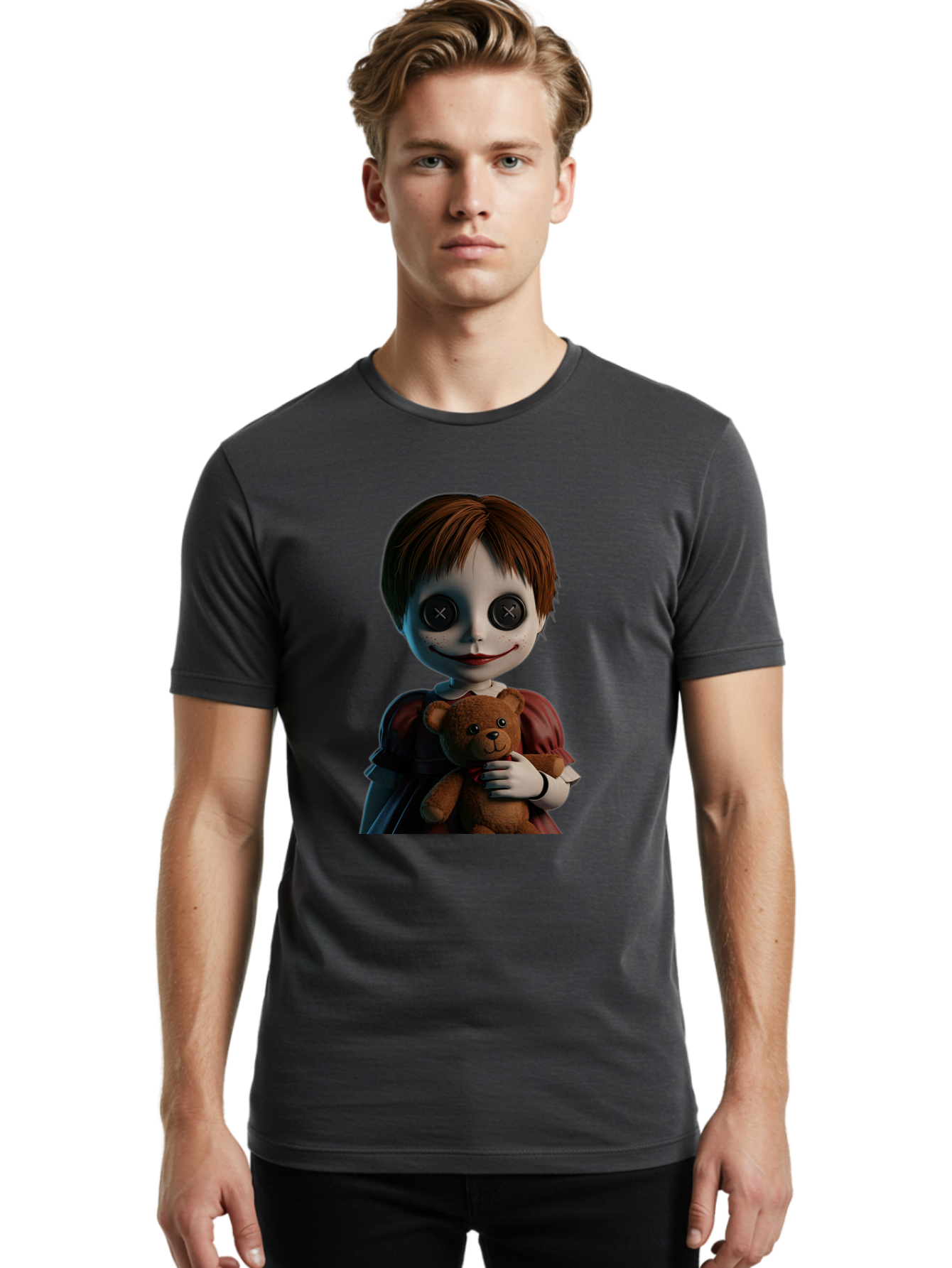 Creepy-Doll-1 Men'S Graphic Tee, 100% Cotton, Comfortable Casual Summer Wear, Machine Washable, Vintage Camera, Old Camera, Antique Camera, Black Camera, Classic Photography, Photography Equipment, Nostalgic Device, Film Camera, Camera Art Bam130
