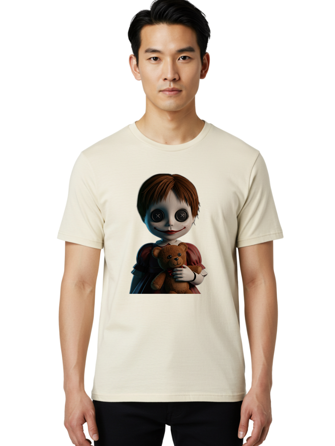 Creepy-Doll-1 Men'S Graphic Tee, 100% Cotton, Comfortable Casual Summer Wear, Machine Washable, Vintage Camera, Old Camera, Antique Camera, Black Camera, Classic Photography, Photography Equipment, Nostalgic Device, Film Camera, Camera Art Bam130