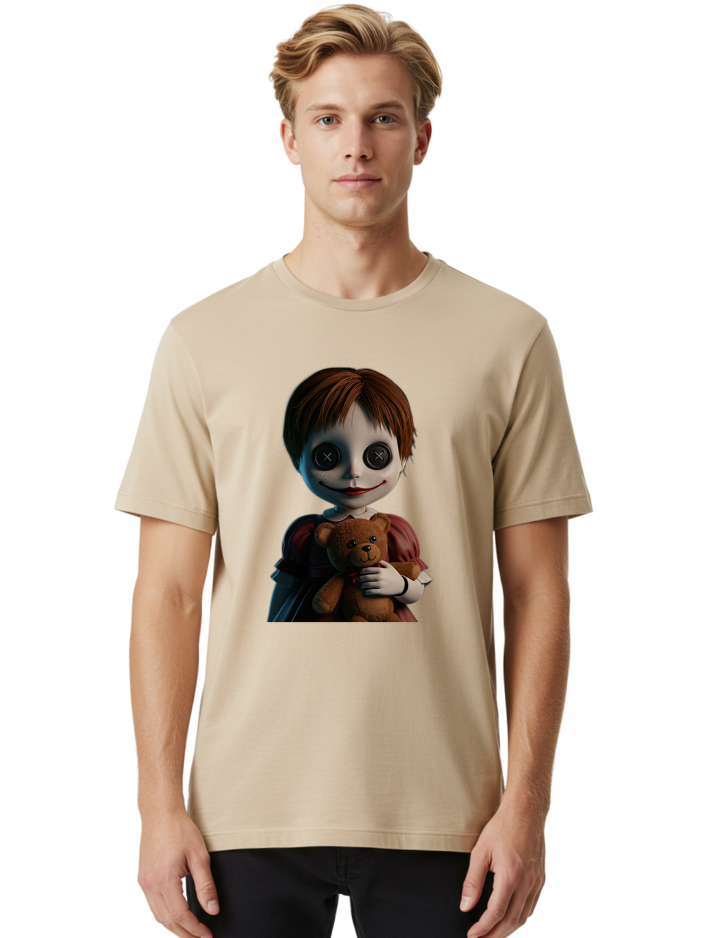 Creepy-Doll-1 Men'S Graphic Tee, 100% Cotton, Comfortable Casual Summer Wear, Machine Washable, Vintage Camera, Old Camera, Antique Camera, Black Camera, Classic Photography, Photography Equipment, Nostalgic Device, Film Camera, Camera Art Bam130