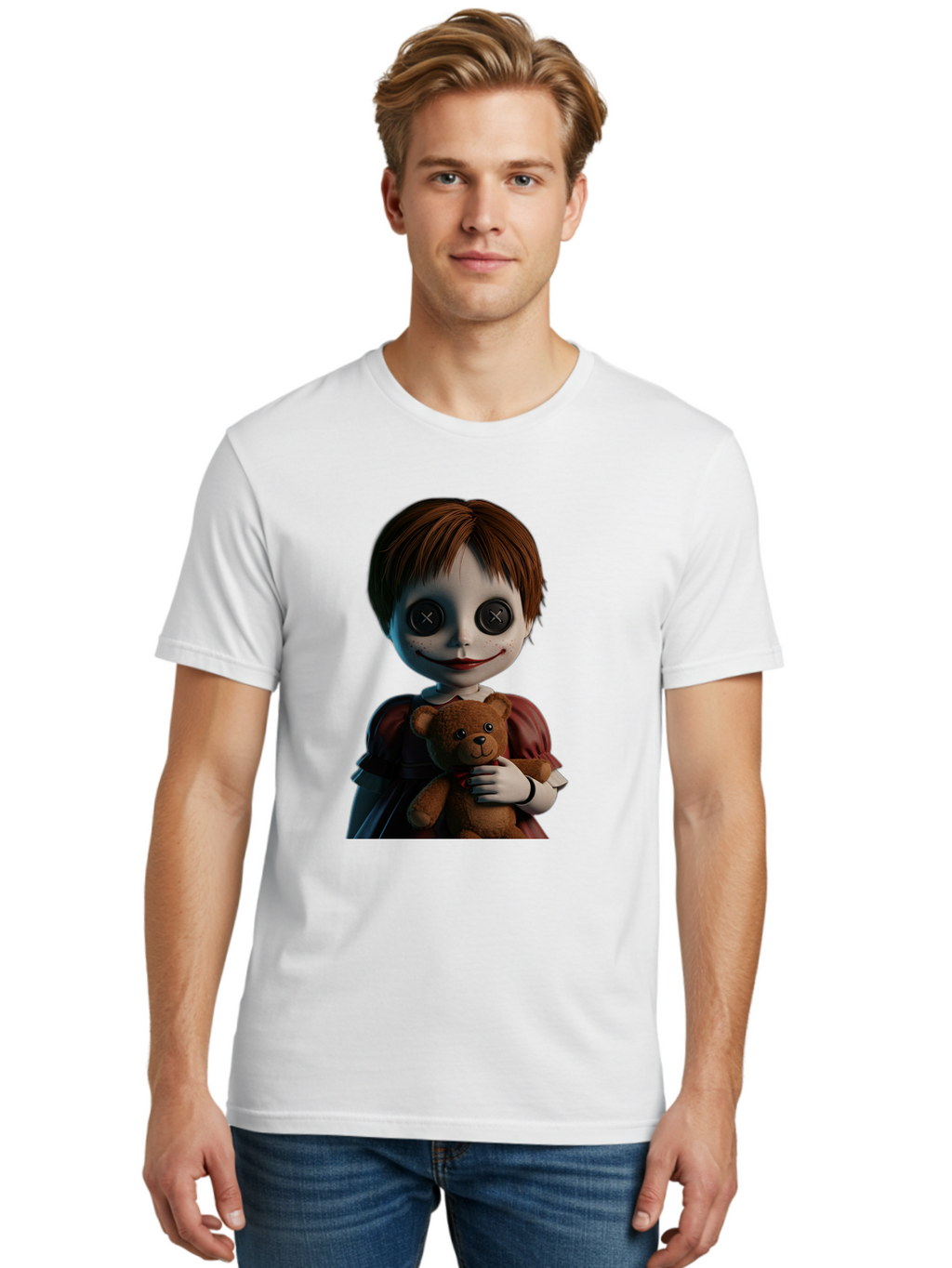 Creepy-Doll-1 Men'S Graphic Tee, 100% Cotton, Comfortable Casual Summer Wear, Machine Washable, Vintage Camera, Old Camera, Antique Camera, Black Camera, Classic Photography, Photography Equipment, Nostalgic Device, Film Camera, Camera Art Bam130