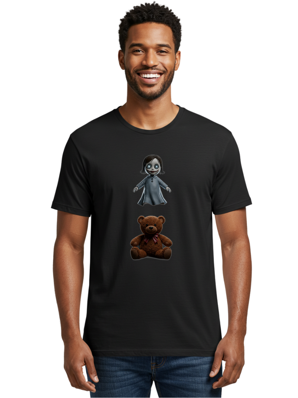 Creepy-Girl-And-Teddy-Bear Men'S Graphic Tee, 100% Cotton, Comfortable Casual Summer Wear, Machine Washable, Vintage Camera, Old Camera, Antique Camera, Black Camera, Classic Photography, Photography Equipment, Nostalgic Device, Film Camera, Bam132