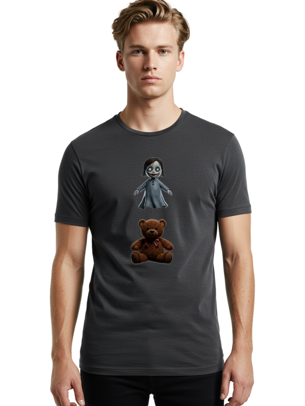 Creepy-Girl-And-Teddy-Bear Men'S Graphic Tee, 100% Cotton, Comfortable Casual Summer Wear, Machine Washable, Vintage Camera, Old Camera, Antique Camera, Black Camera, Classic Photography, Photography Equipment, Nostalgic Device, Film Camera, Bam132