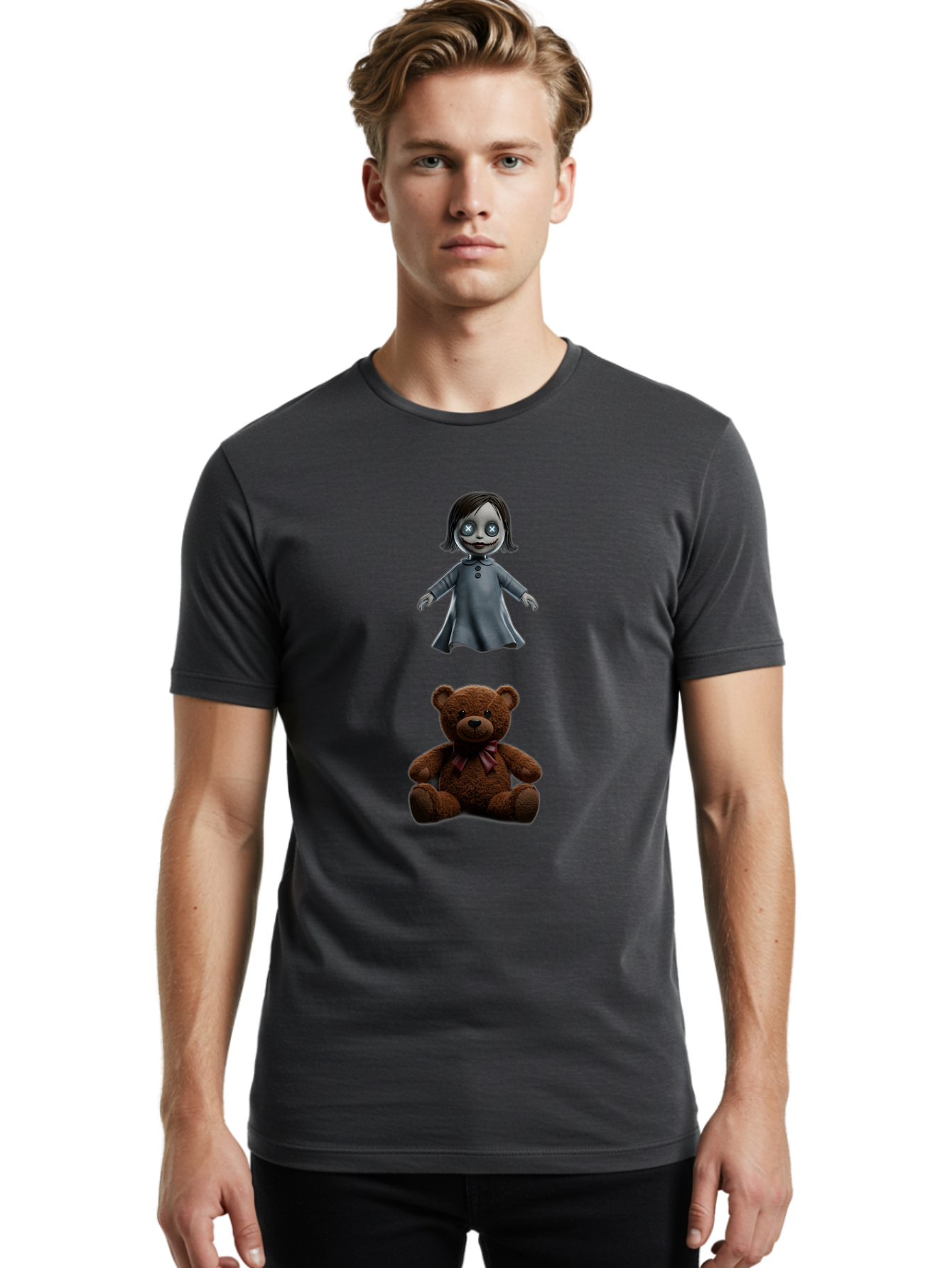 Creepy-Girl-And-Teddy-Bear Men'S Graphic Tee, 100% Cotton, Comfortable Casual Summer Wear, Machine Washable, Vintage Camera, Old Camera, Antique Camera, Black Camera, Classic Photography, Photography Equipment, Nostalgic Device, Film Camera, Bam132