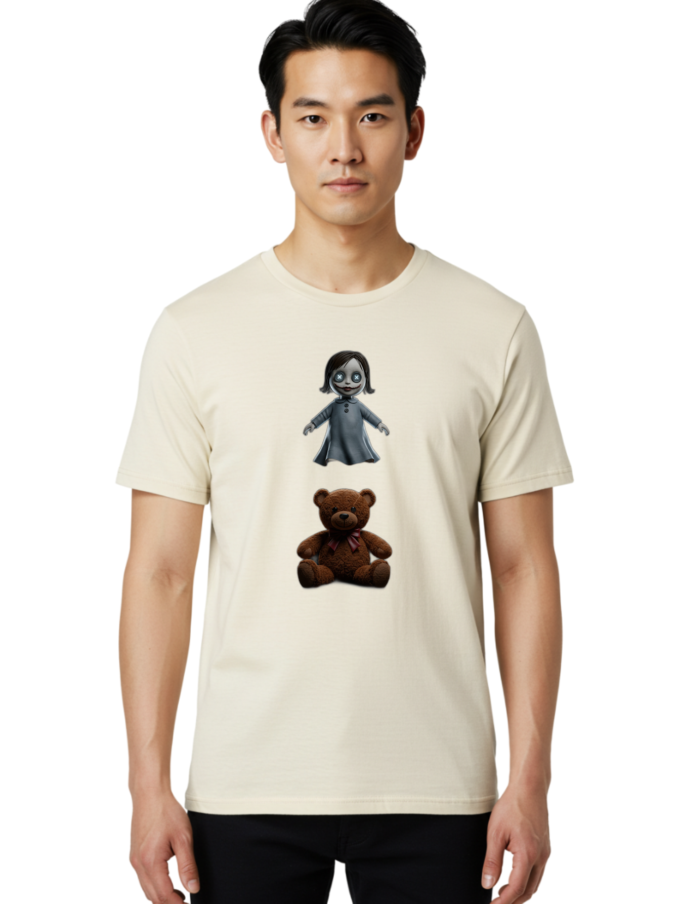 Creepy-Girl-And-Teddy-Bear Men'S Graphic Tee, 100% Cotton, Comfortable Casual Summer Wear, Machine Washable, Vintage Camera, Old Camera, Antique Camera, Black Camera, Classic Photography, Photography Equipment, Nostalgic Device, Film Camera, Bam132