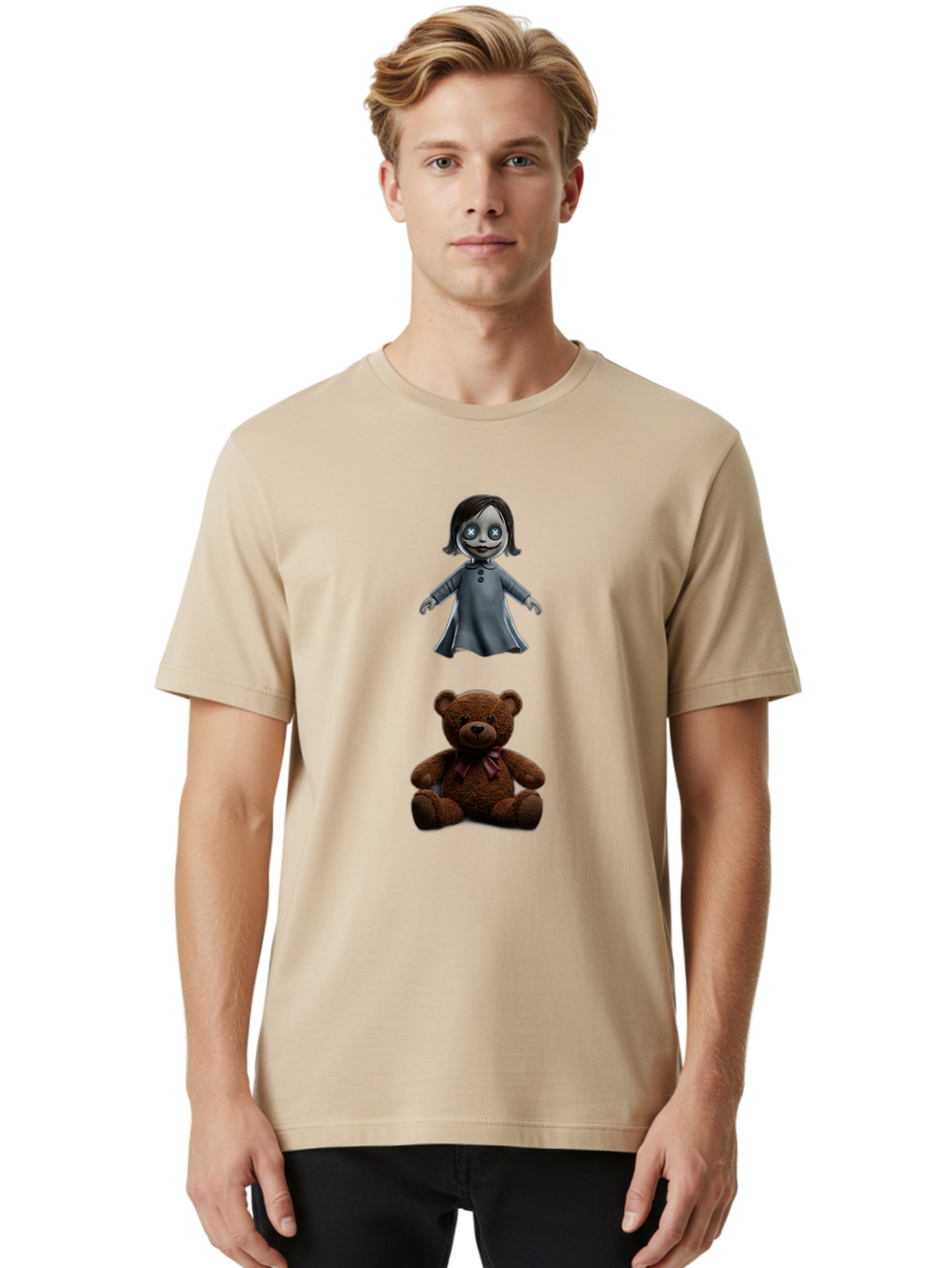 Creepy-Girl-And-Teddy-Bear Men'S Graphic Tee, 100% Cotton, Comfortable Casual Summer Wear, Machine Washable, Vintage Camera, Old Camera, Antique Camera, Black Camera, Classic Photography, Photography Equipment, Nostalgic Device, Film Camera, Bam132