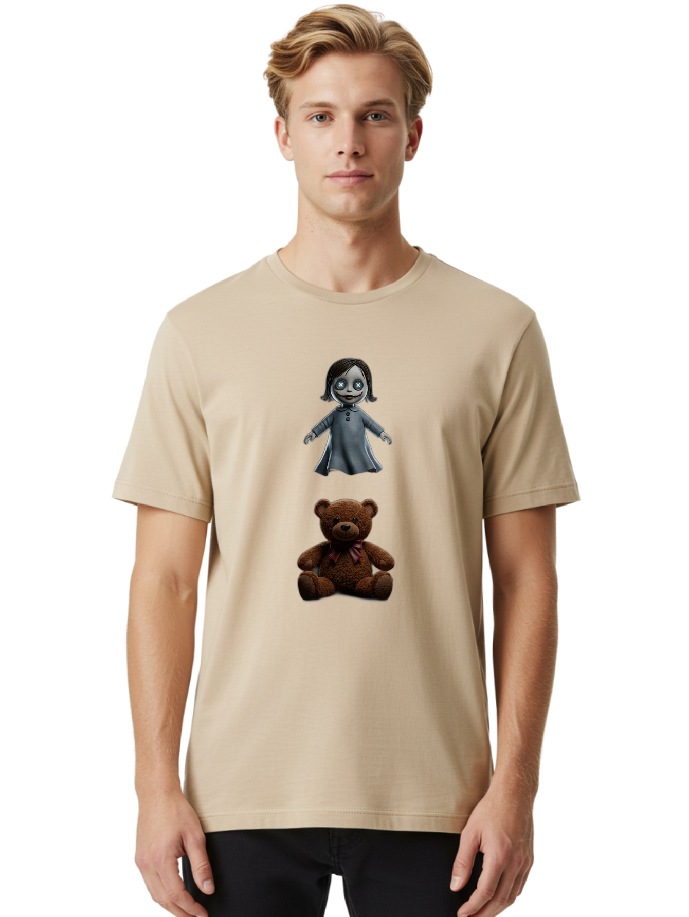 Creepy-Girl-And-Teddy-Bear Men'S Graphic Tee, 100% Cotton, Comfortable Casual Summer Wear, Machine Washable, Vintage Camera, Old Camera, Antique Camera, Black Camera, Classic Photography, Photography Equipment, Nostalgic Device, Film Camera, Bam132