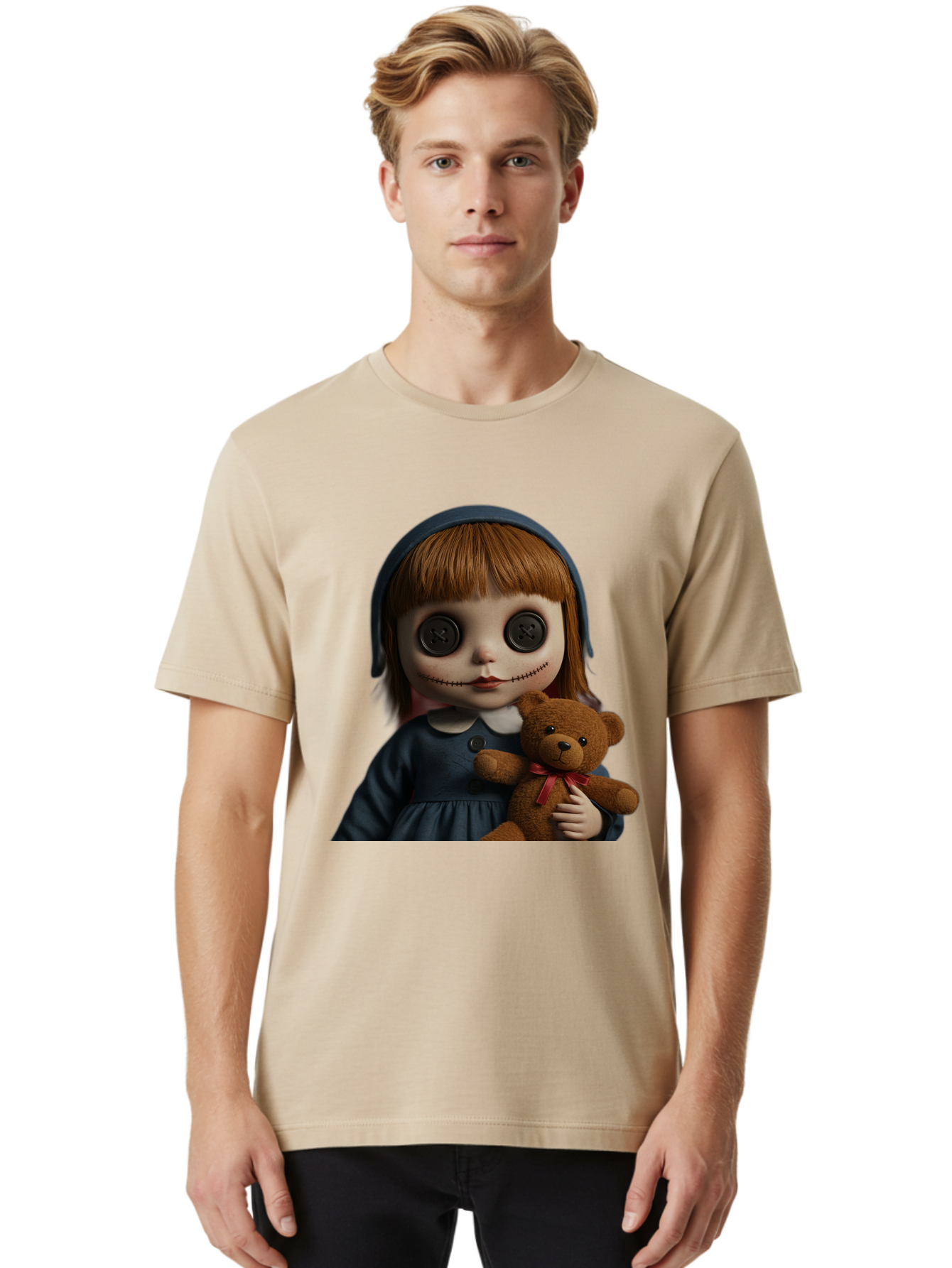 Creepy-Girl-Doll Men'S Graphic Tee, 100% Cotton, Comfortable Casual Summer Wear, Machine Washable, Vintage Camera, Old Camera, Antique Camera, Black Camera, Classic Photography, Photography Equipment, Nostalgic Device, Film Camera, Camera Art Bam133