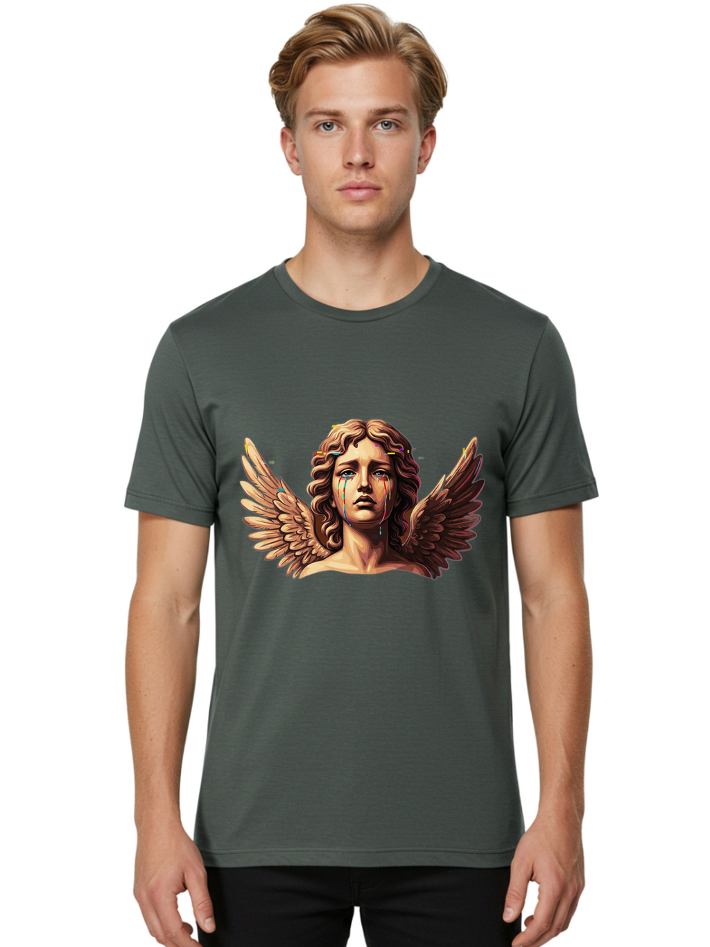 Crying-Angel-Statue-1 Men'S Graphic Tee, 100% Cotton, Comfortable Casual Summer Wear, Machine Washable, Vintage Camera, Old Camera, Antique Camera, Black Camera, Classic Photography, Photography Equipment, Nostalgic Device, Film Camera, Bam139