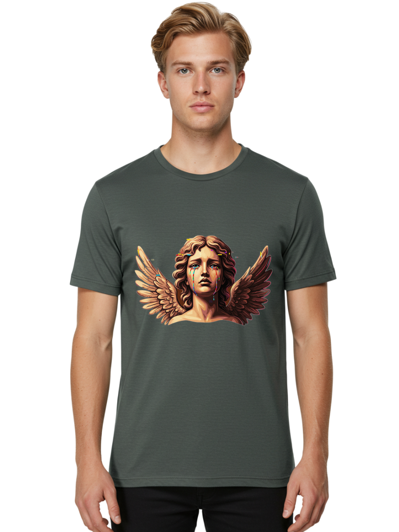 Crying-Angel-Statue-1 Men'S Graphic Tee, 100% Cotton, Comfortable Casual Summer Wear, Machine Washable, Vintage Camera, Old Camera, Antique Camera, Black Camera, Classic Photography, Photography Equipment, Nostalgic Device, Film Camera, Bam139