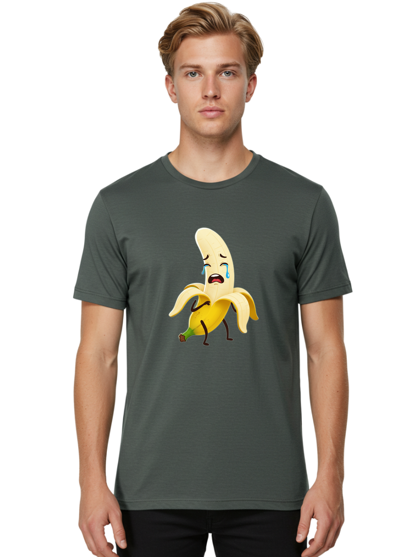 Crying-Banana-Character Men'S Graphic Tee, 100% Cotton, Comfortable Casual Summer Wear, Machine Washable, Vintage Camera, Old Camera, Antique Camera, Black Camera, Classic Photography, Photography Equipment, Nostalgic Device, Film Camera, Bam149
