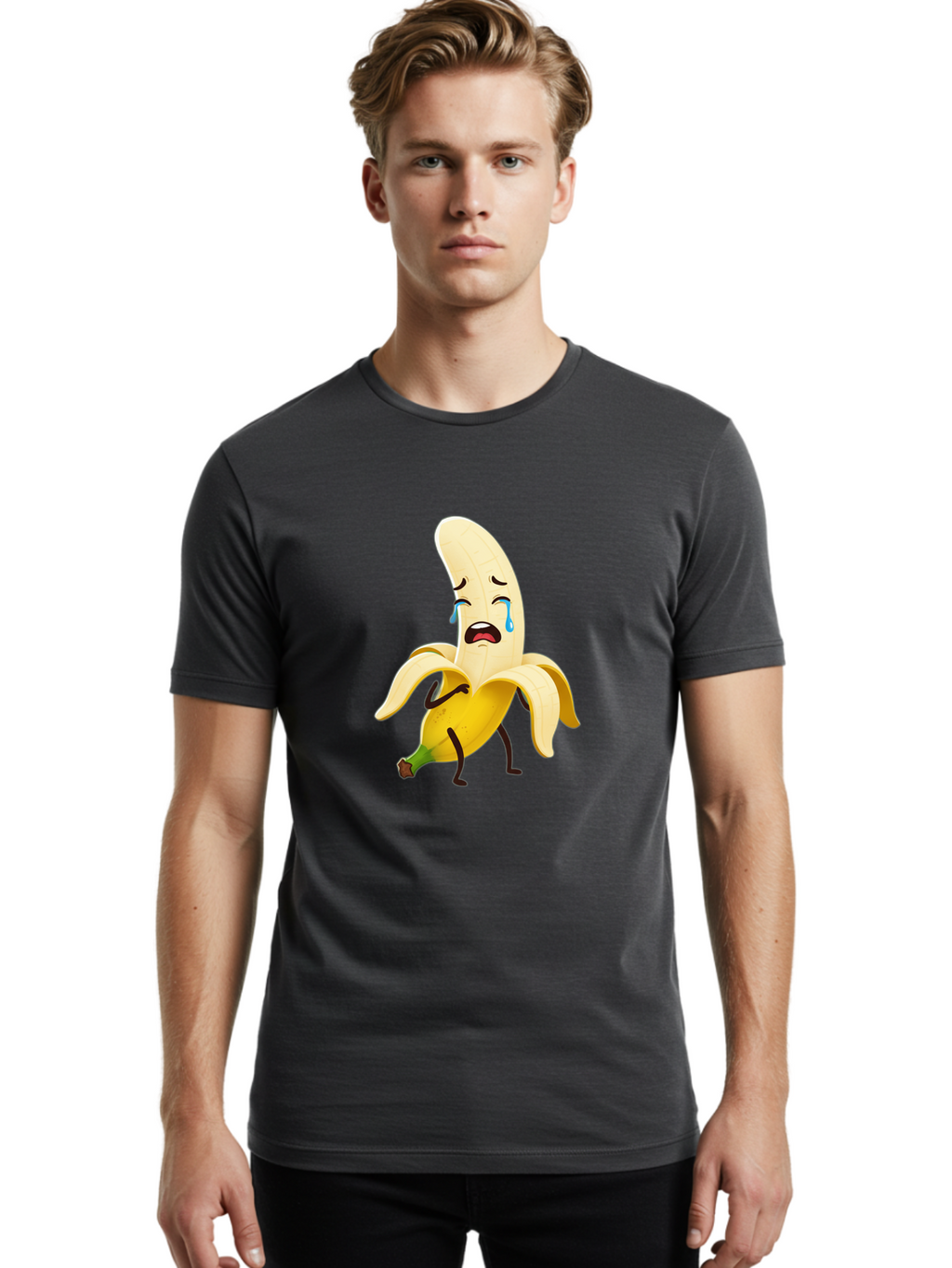 Crying-Banana-Character Men'S Graphic Tee, 100% Cotton, Comfortable Casual Summer Wear, Machine Washable, Vintage Camera, Old Camera, Antique Camera, Black Camera, Classic Photography, Photography Equipment, Nostalgic Device, Film Camera, Bam149