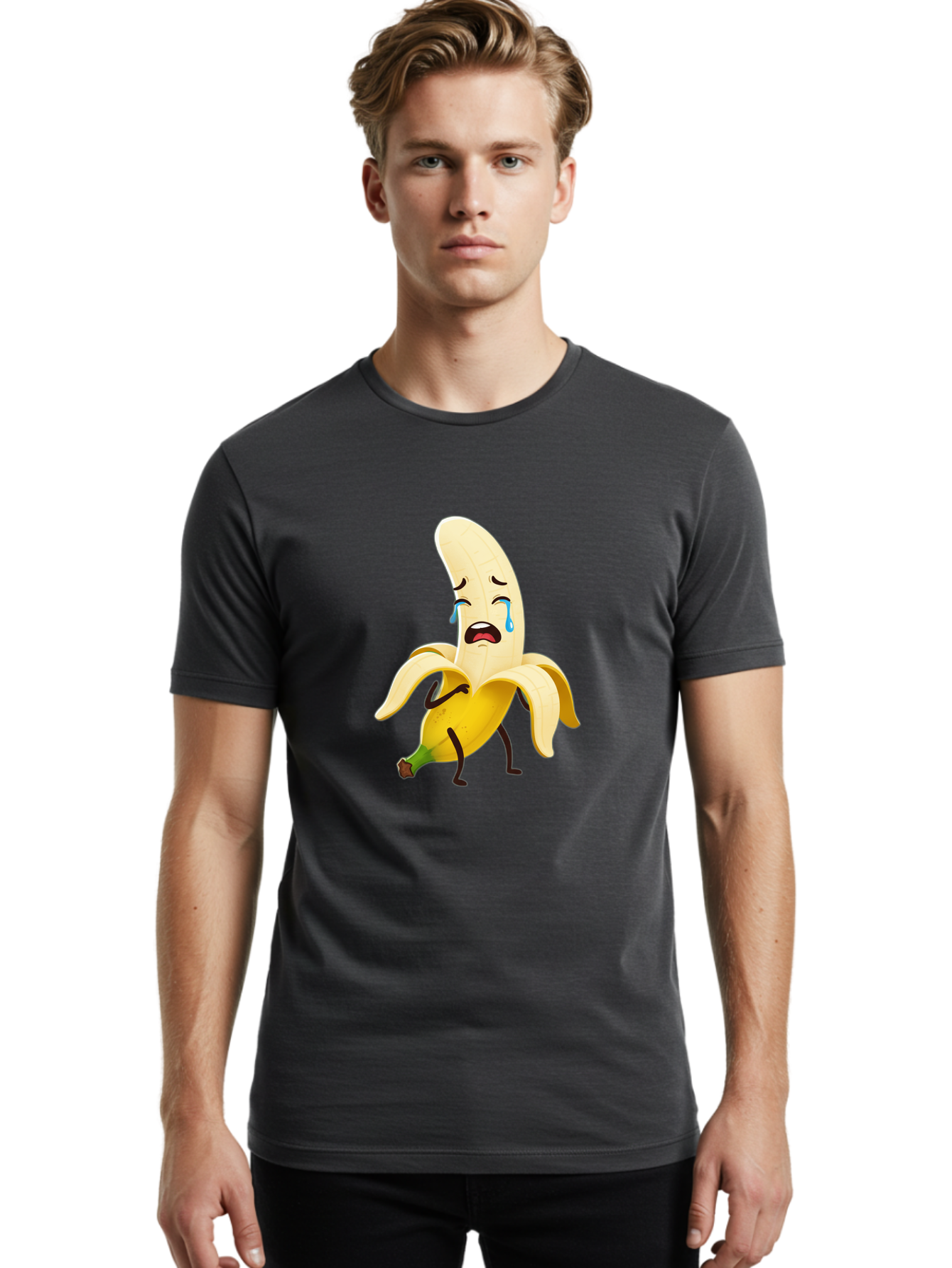 Crying-Banana-Character Men'S Graphic Tee, 100% Cotton, Comfortable Casual Summer Wear, Machine Washable, Vintage Camera, Old Camera, Antique Camera, Black Camera, Classic Photography, Photography Equipment, Nostalgic Device, Film Camera, Bam149