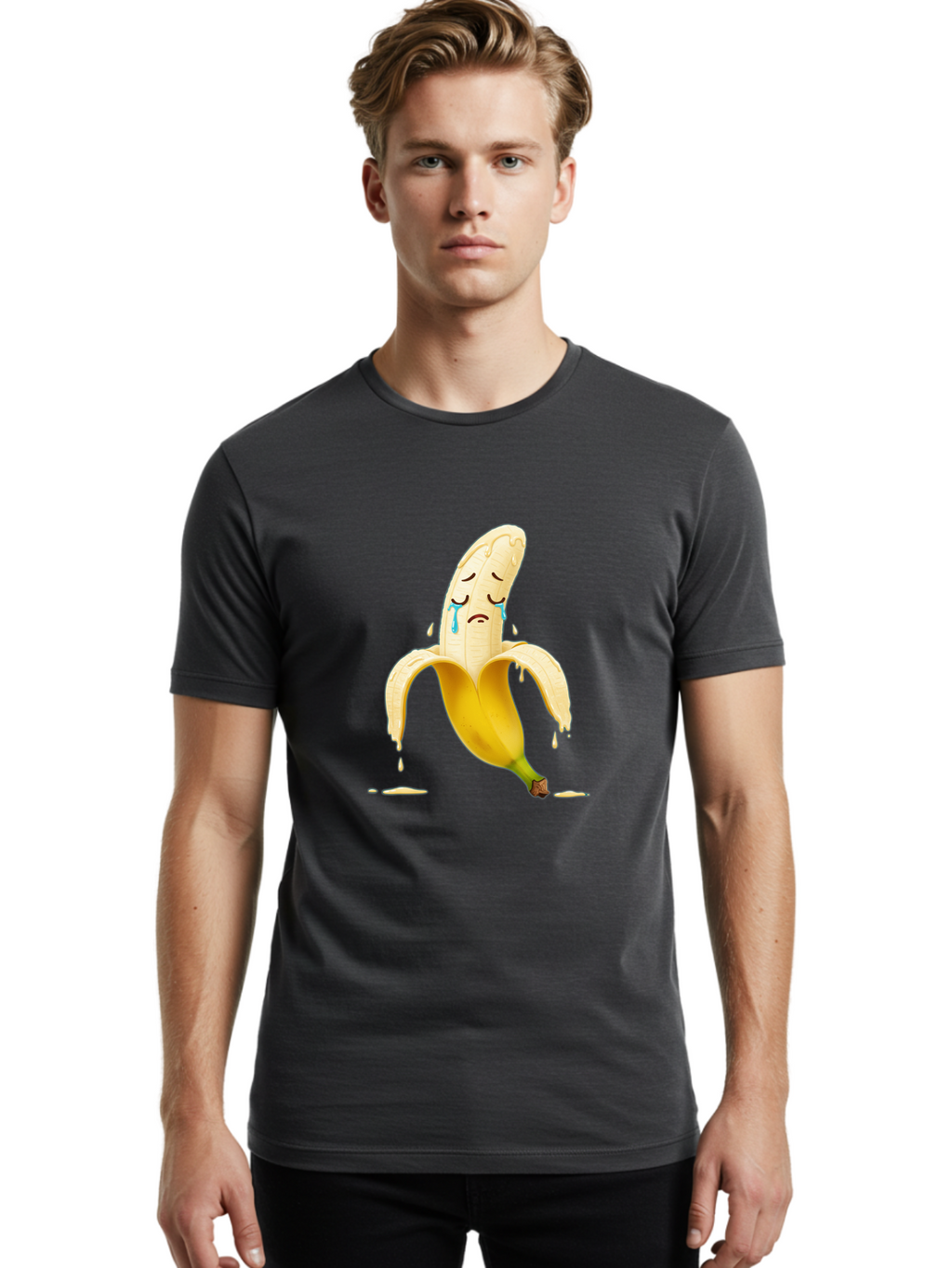 Crying-Banana-Peel-1 Men'S Graphic Tee, 100% Cotton, Comfortable Casual Summer Wear, Machine Washable, Vintage Camera, Old Camera, Antique Camera, Black Camera, Classic Photography, Photography Equipment, Nostalgic Device, Film Camera, Bam150