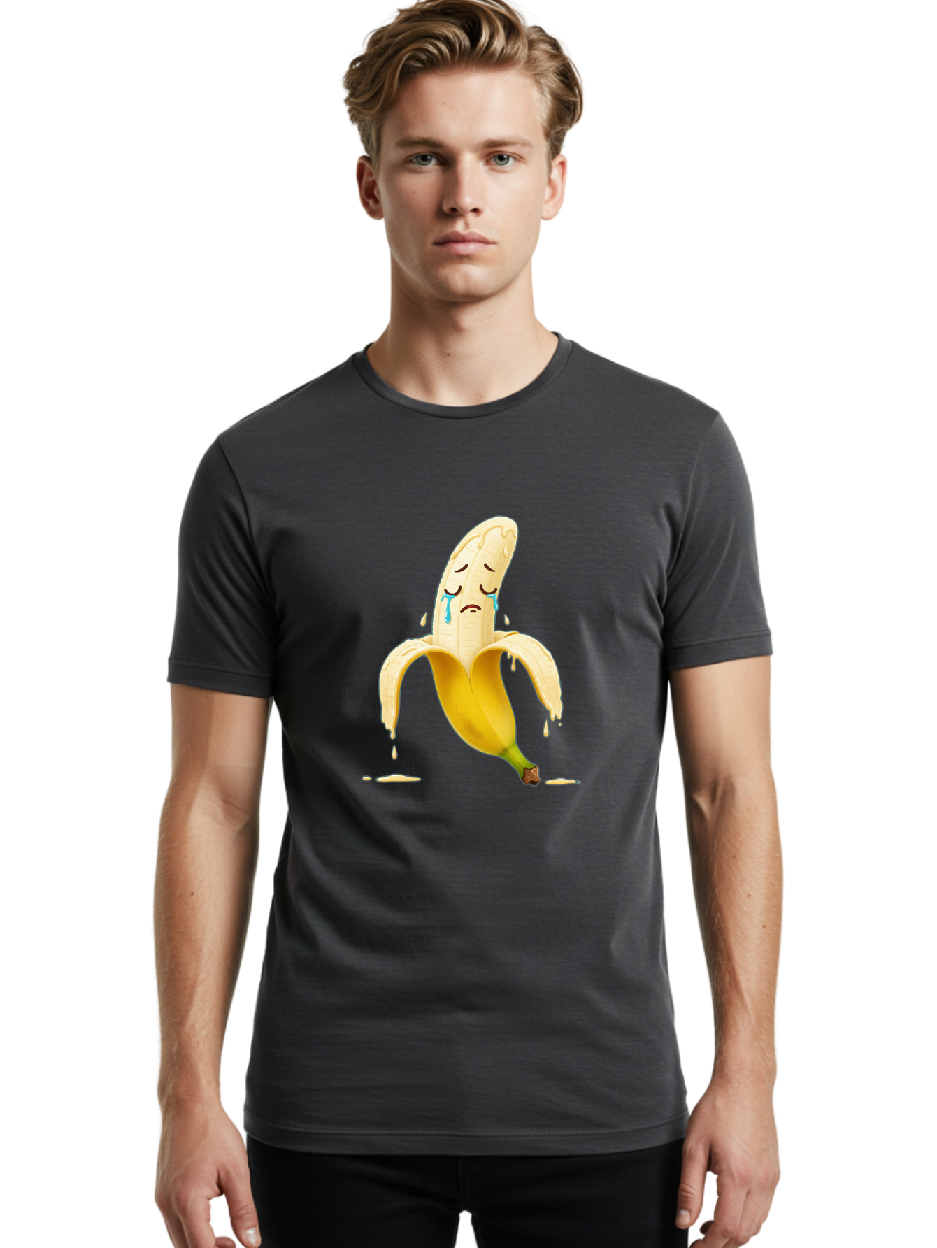 Crying-Banana-Peel-1 Men'S Graphic Tee, 100% Cotton, Comfortable Casual Summer Wear, Machine Washable, Vintage Camera, Old Camera, Antique Camera, Black Camera, Classic Photography, Photography Equipment, Nostalgic Device, Film Camera, Bam150