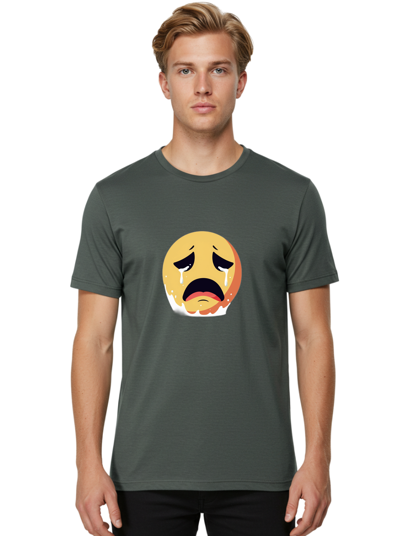 Crying-Emoji Men'S Graphic Tee, 100% Cotton, Comfortable Casual Summer Wear, Machine Washable, Vintage Camera, Old Camera, Antique Camera, Black Camera, Classic Photography, Photography Equipment, Nostalgic Device, Film Camera, Camera Art Bam156