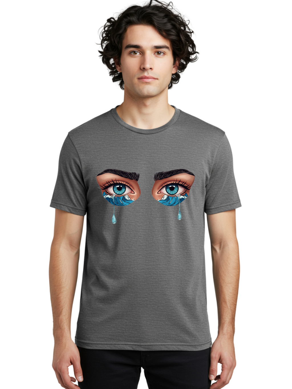 Crying-Eyes-With-Ocean-Waves Men'S Graphic Tee, 100% Cotton, Comfortable Casual Summer Wear, Machine Washable, Vintage Camera, Old Camera, Antique Camera, Black Camera, Classic Photography, Photography Equipment, Nostalgic Device, Film Camera, Bam157