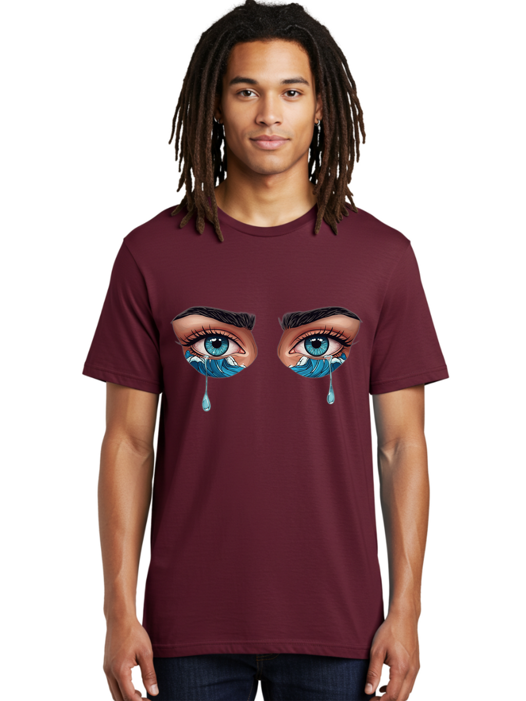 Crying-Eyes-With-Ocean-Waves Men'S Graphic Tee, 100% Cotton, Comfortable Casual Summer Wear, Machine Washable, Vintage Camera, Old Camera, Antique Camera, Black Camera, Classic Photography, Photography Equipment, Nostalgic Device, Film Camera, Bam157