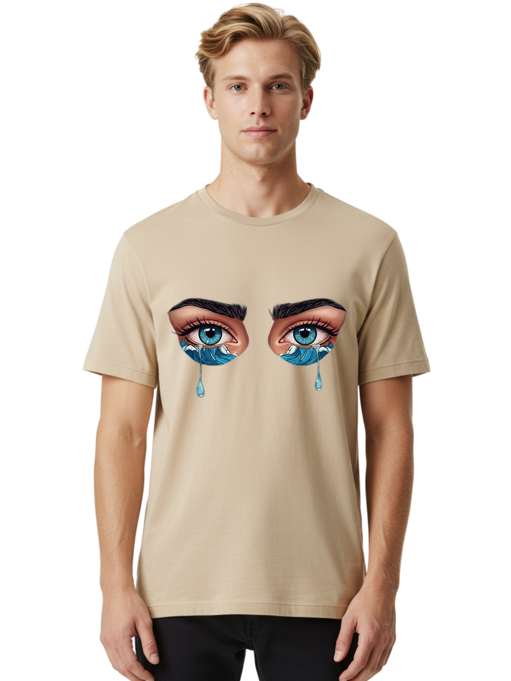 Crying-Eyes-With-Ocean-Waves Men'S Graphic Tee, 100% Cotton, Comfortable Casual Summer Wear, Machine Washable, Vintage Camera, Old Camera, Antique Camera, Black Camera, Classic Photography, Photography Equipment, Nostalgic Device, Film Camera, Bam157
