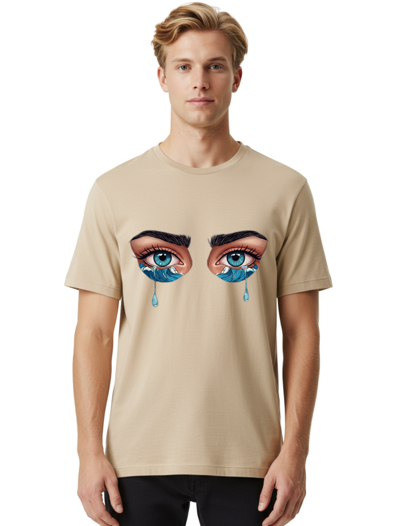 Crying-Eyes-With-Ocean-Waves Men'S Graphic Tee, 100% Cotton, Comfortable Casual Summer Wear, Machine Washable, Vintage Camera, Old Camera, Antique Camera, Black Camera, Classic Photography, Photography Equipment, Nostalgic Device, Film Camera, Bam157