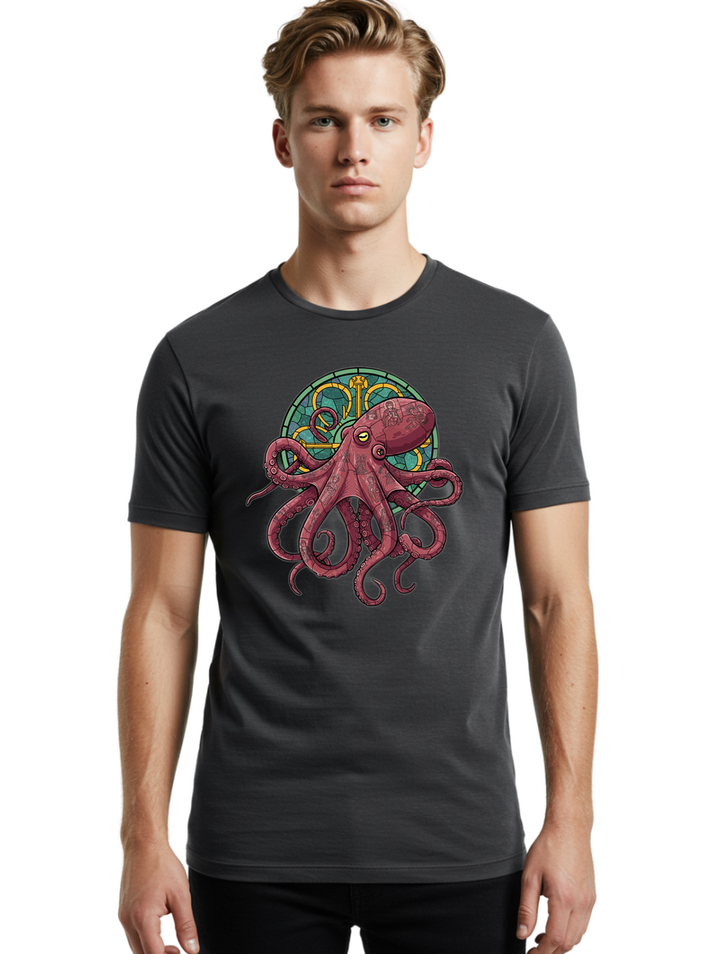Cthulhu-Octopus Men'S Graphic Tee, 100% Cotton, Comfortable Casual Summer Wear, Machine Washable, Vintage Camera, Old Camera, Antique Camera, Black Camera, Classic Photography, Photography Equipment, Nostalgic Device, Film Camera, Camera Art Bam182