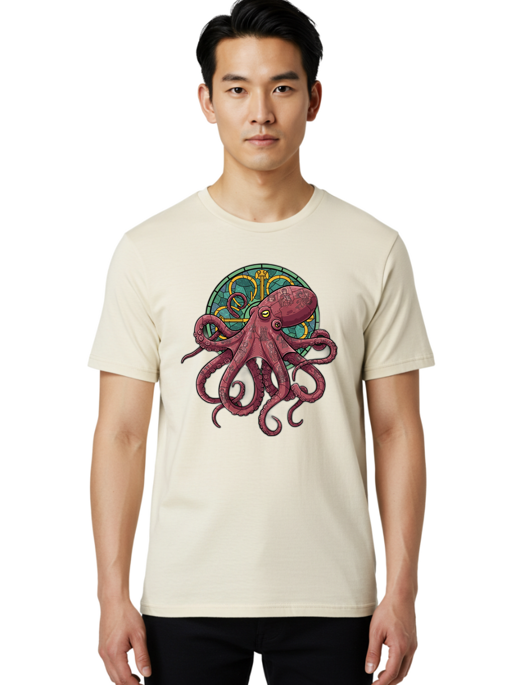 Cthulhu-Octopus Men'S Graphic Tee, 100% Cotton, Comfortable Casual Summer Wear, Machine Washable, Vintage Camera, Old Camera, Antique Camera, Black Camera, Classic Photography, Photography Equipment, Nostalgic Device, Film Camera, Camera Art Bam182