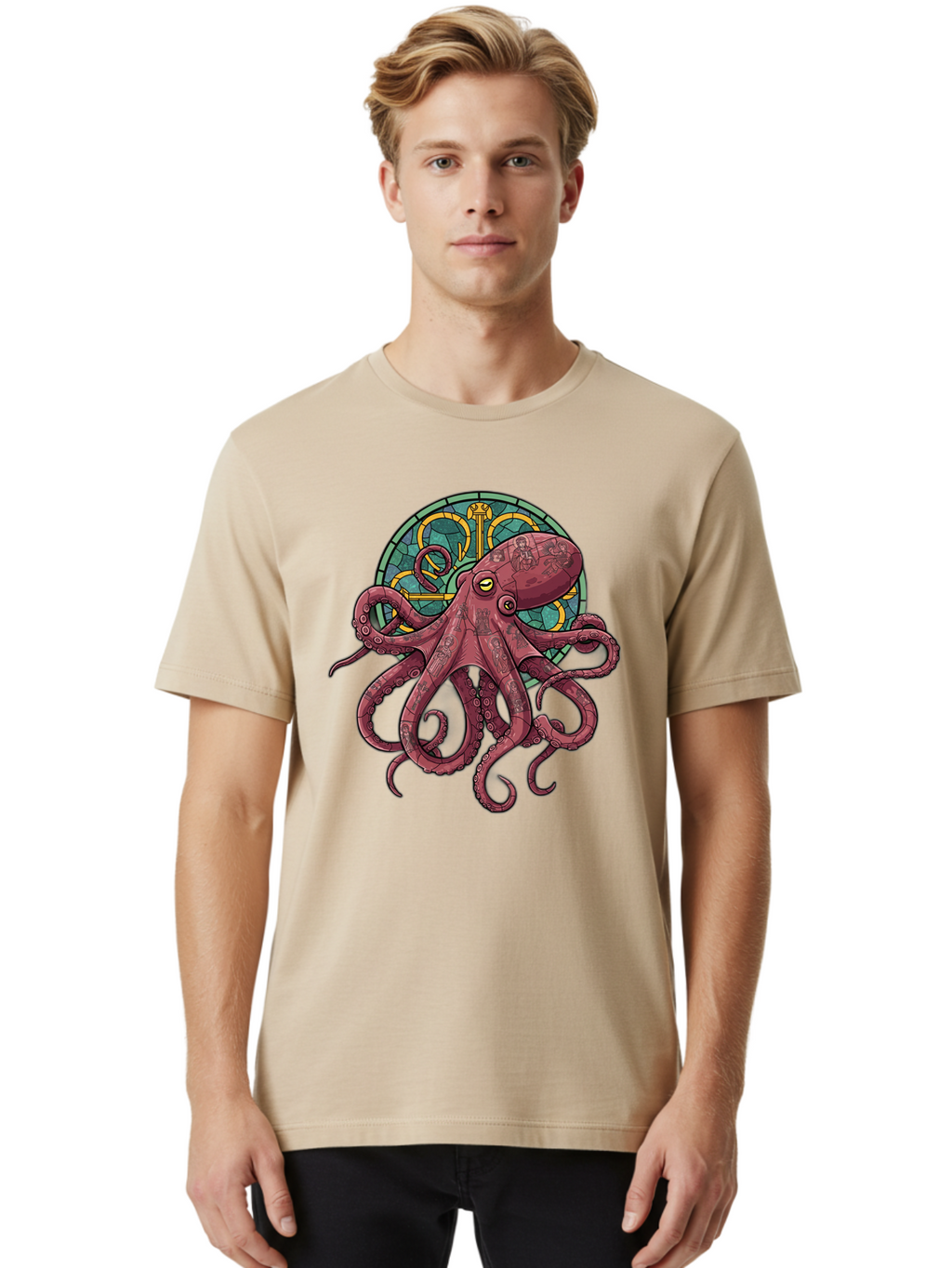 Cthulhu-Octopus Men'S Graphic Tee, 100% Cotton, Comfortable Casual Summer Wear, Machine Washable, Vintage Camera, Old Camera, Antique Camera, Black Camera, Classic Photography, Photography Equipment, Nostalgic Device, Film Camera, Camera Art Bam182