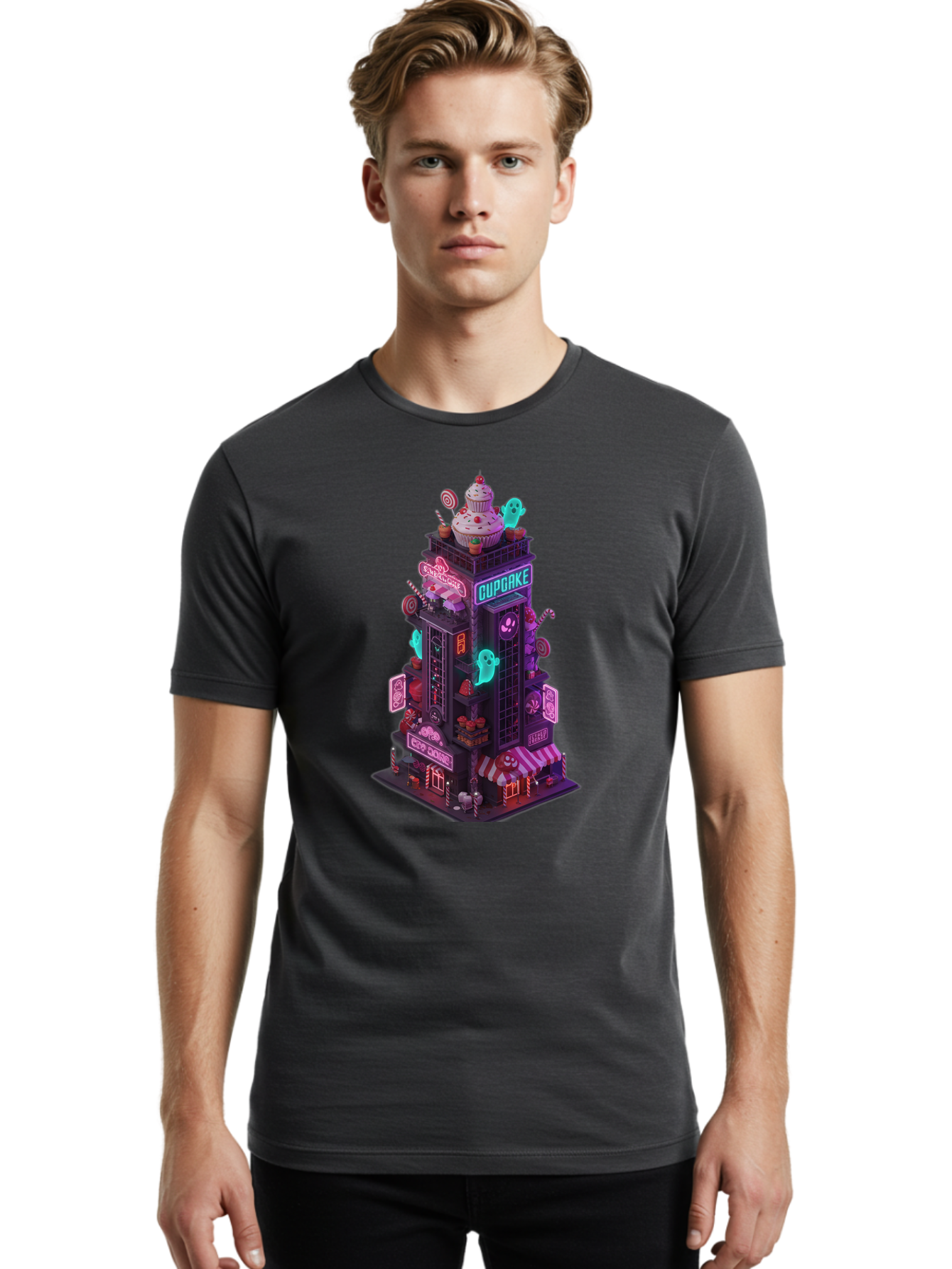 Cupcake-Tower-2 Men'S Graphic Tee, 100% Cotton, Comfortable Casual Summer Wear, Machine Washable, Vintage Camera, Old Camera, Antique Camera, Black Camera, Classic Photography, Photography Equipment, Nostalgic Device, Film Camera, Camera Art Bam194