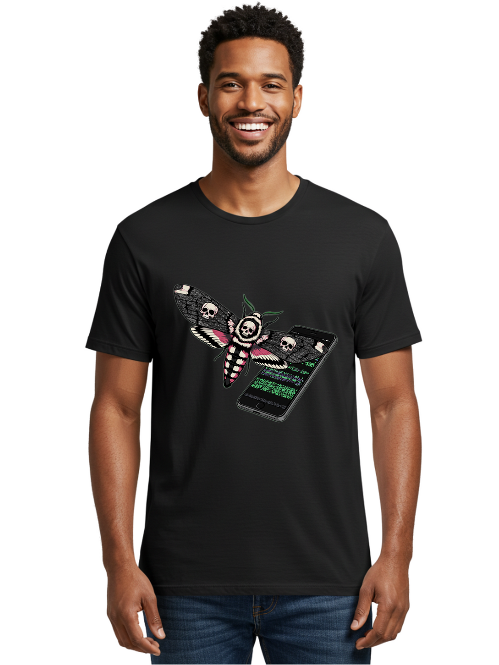 Death-S-Head-Hawkmoth-Smartphone Men'S Graphic Tee, 100% Cotton, Comfortable Casual Summer Wear, Machine Washable, Vintage Camera, Old Camera, Antique Camera, Black Camera, Classic Photography, Photography Equipment, Nostalgic Device, Bam235