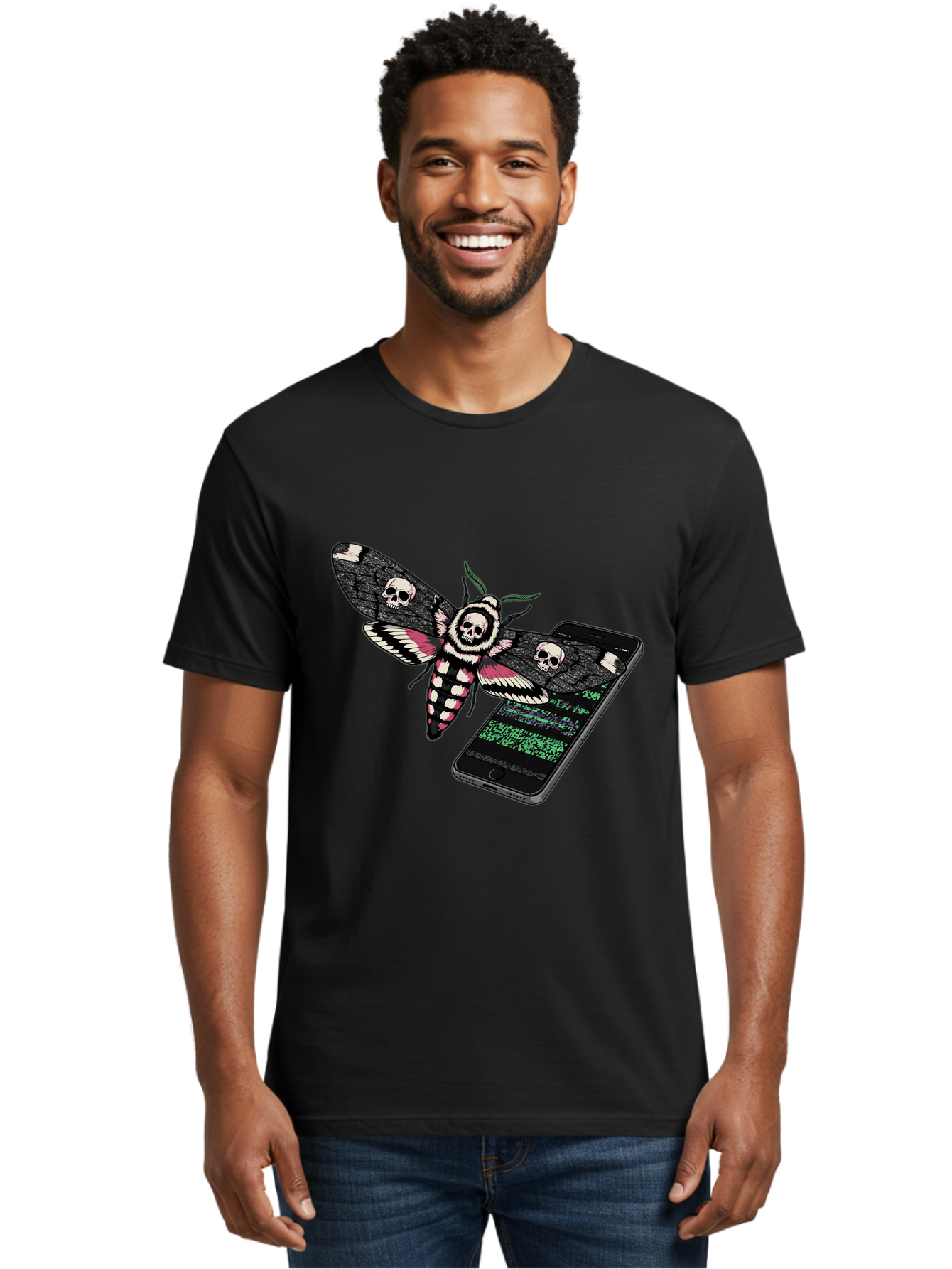Death-S-Head-Hawkmoth-Smartphone Men'S Graphic Tee, 100% Cotton, Comfortable Casual Summer Wear, Machine Washable, Vintage Camera, Old Camera, Antique Camera, Black Camera, Classic Photography, Photography Equipment, Nostalgic Device, Bam235