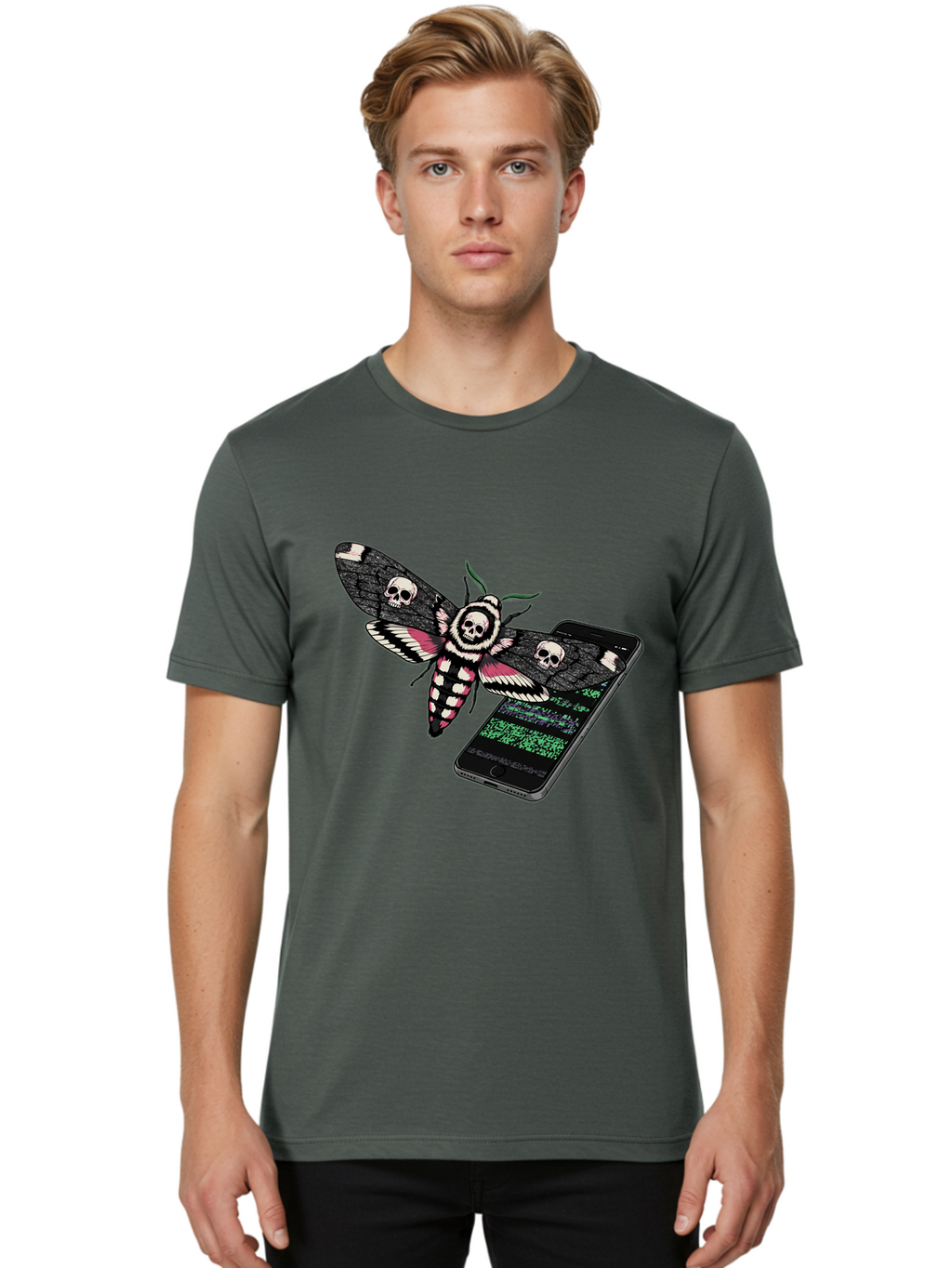 Death-S-Head-Hawkmoth-Smartphone Men'S Graphic Tee, 100% Cotton, Comfortable Casual Summer Wear, Machine Washable, Vintage Camera, Old Camera, Antique Camera, Black Camera, Classic Photography, Photography Equipment, Nostalgic Device, Bam235