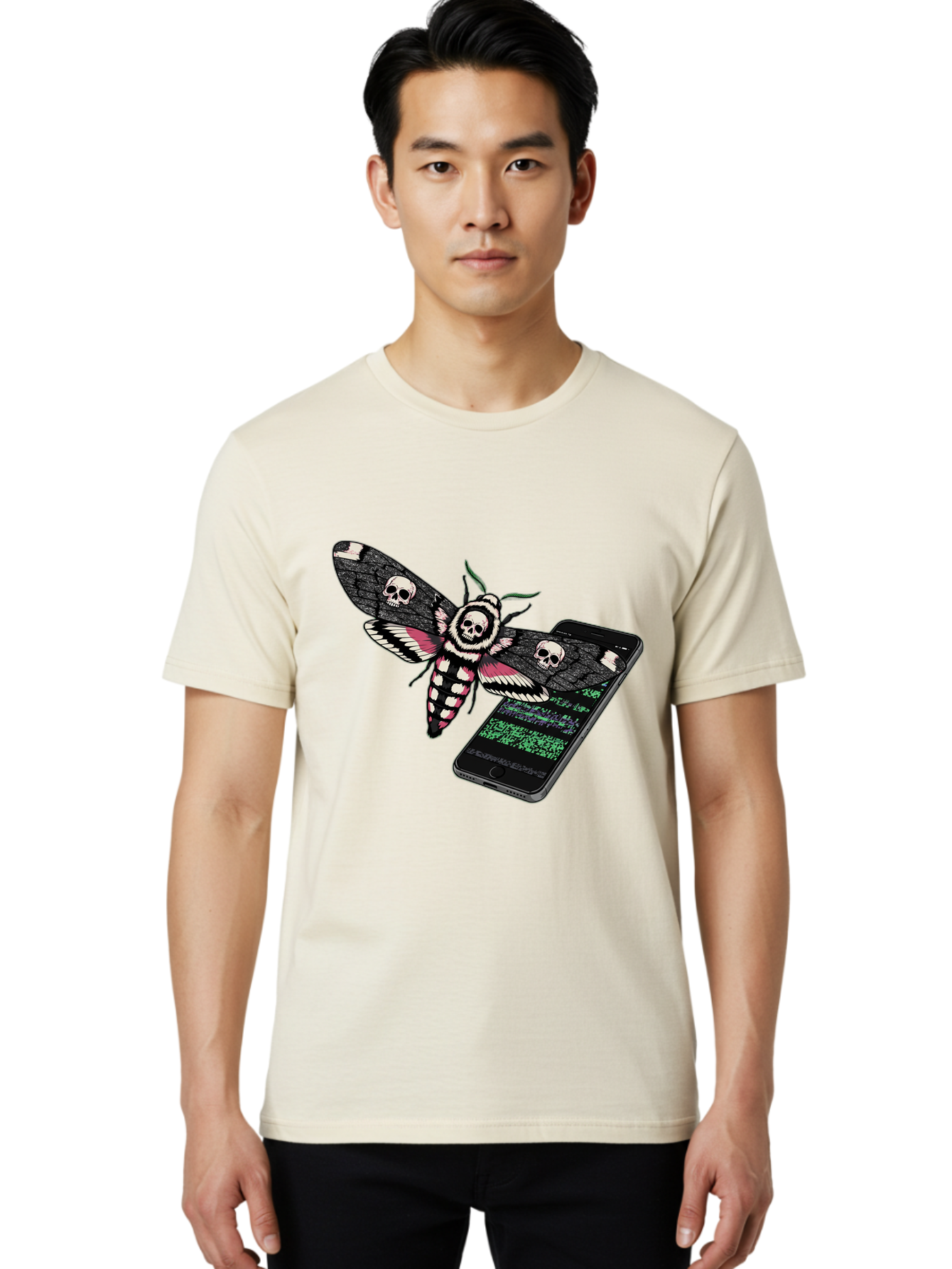 Death-S-Head-Hawkmoth-Smartphone Men'S Graphic Tee, 100% Cotton, Comfortable Casual Summer Wear, Machine Washable, Vintage Camera, Old Camera, Antique Camera, Black Camera, Classic Photography, Photography Equipment, Nostalgic Device, Bam235