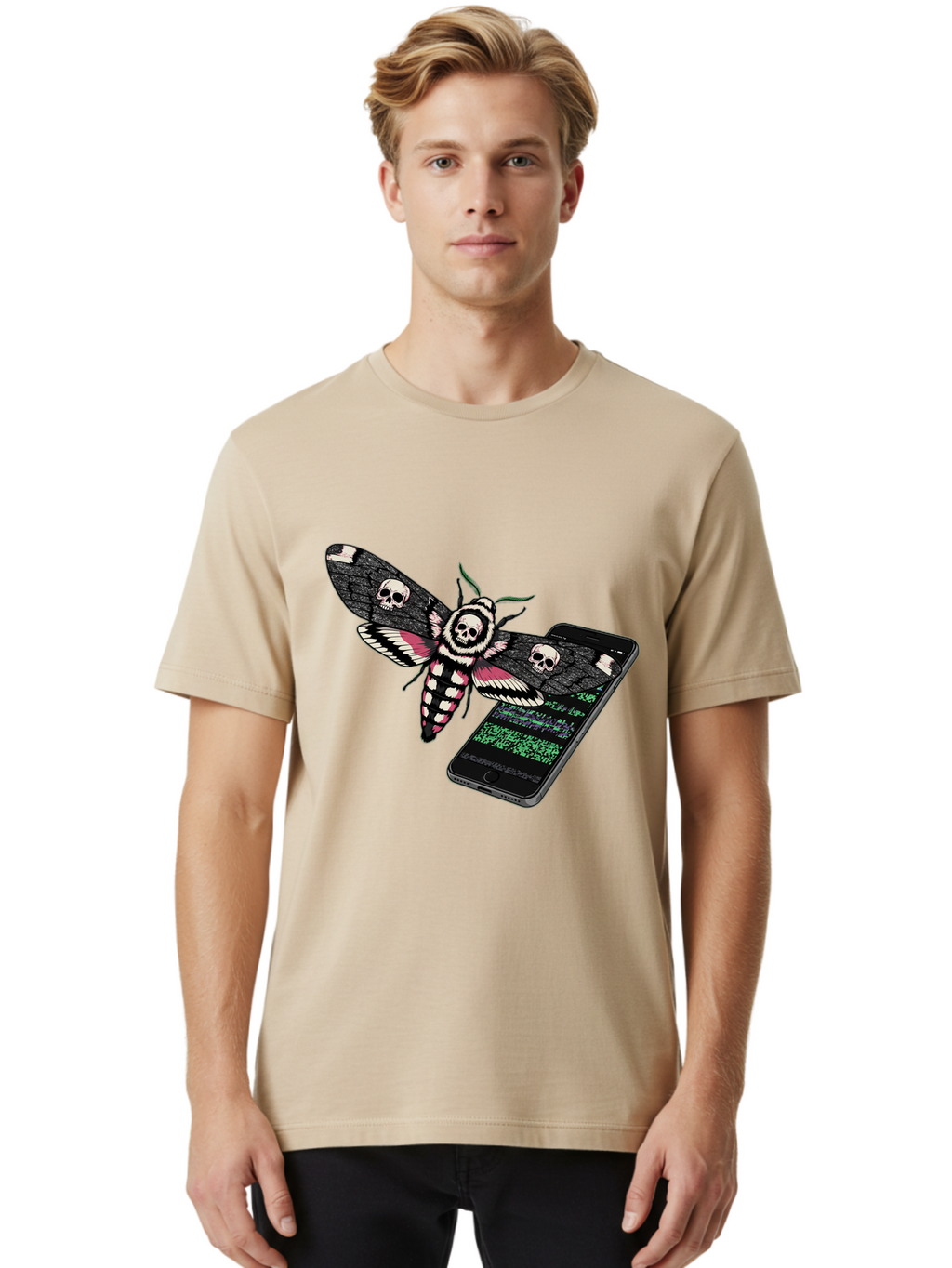 Death-S-Head-Hawkmoth-Smartphone Men'S Graphic Tee, 100% Cotton, Comfortable Casual Summer Wear, Machine Washable, Vintage Camera, Old Camera, Antique Camera, Black Camera, Classic Photography, Photography Equipment, Nostalgic Device, Bam235