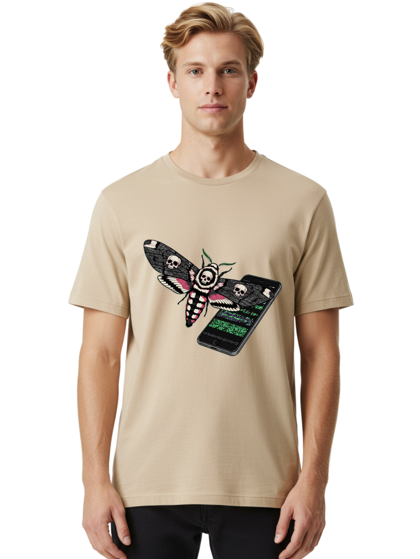 Death-S-Head-Hawkmoth-Smartphone Men'S Graphic Tee, 100% Cotton, Comfortable Casual Summer Wear, Machine Washable, Vintage Camera, Old Camera, Antique Camera, Black Camera, Classic Photography, Photography Equipment, Nostalgic Device, Bam235