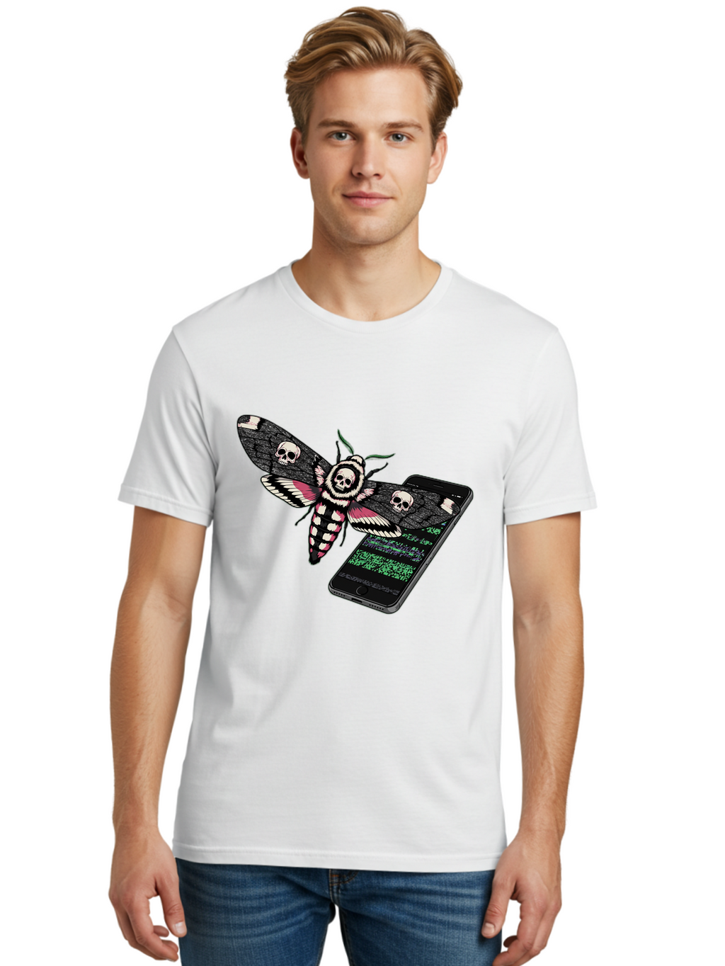 Death-S-Head-Hawkmoth-Smartphone Men'S Graphic Tee, 100% Cotton, Comfortable Casual Summer Wear, Machine Washable, Vintage Camera, Old Camera, Antique Camera, Black Camera, Classic Photography, Photography Equipment, Nostalgic Device, Bam235