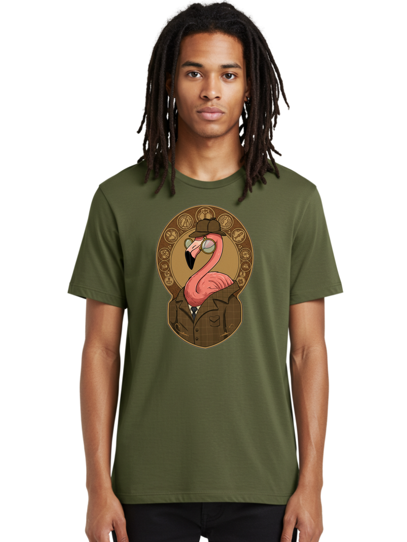 Detective-Flamingo Men'S Graphic Tee, 100% Cotton, Comfortable Casual Summer Wear, Machine Washable, Vintage Camera, Old Camera, Antique Camera, Black Camera, Classic Photography, Photography Equipment, Nostalgic Device, Film Camera, Bam254