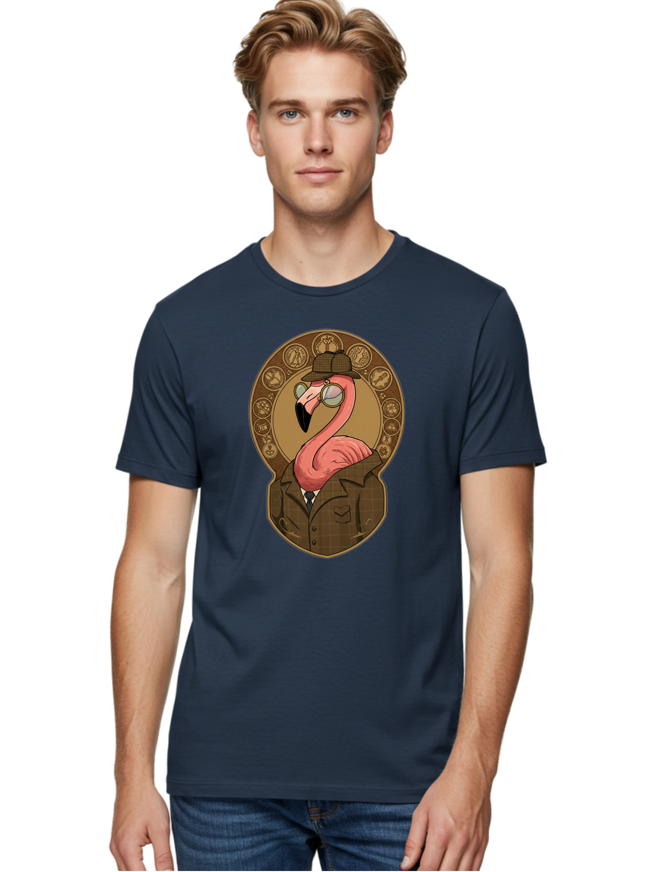 Detective-Flamingo Men'S Graphic Tee, 100% Cotton, Comfortable Casual Summer Wear, Machine Washable, Vintage Camera, Old Camera, Antique Camera, Black Camera, Classic Photography, Photography Equipment, Nostalgic Device, Film Camera, Bam254
