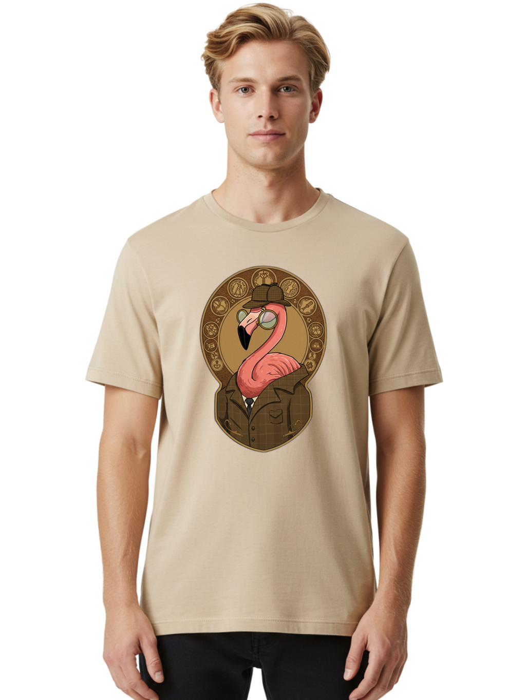Detective-Flamingo Men'S Graphic Tee, 100% Cotton, Comfortable Casual Summer Wear, Machine Washable, Vintage Camera, Old Camera, Antique Camera, Black Camera, Classic Photography, Photography Equipment, Nostalgic Device, Film Camera, Bam254