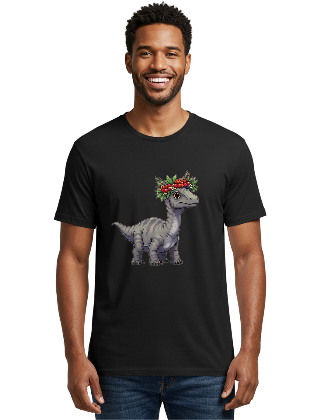 Dinosaur-With-Flower-Crown-1 Men'S Graphic Tee, 100% Cotton, Comfortable Casual Summer Wear, Machine Washable, Vintage Camera, Old Camera, Antique Camera, Black Camera, Classic Photography, Photography Equipment, Nostalgic Device, Film Camera, Bam267