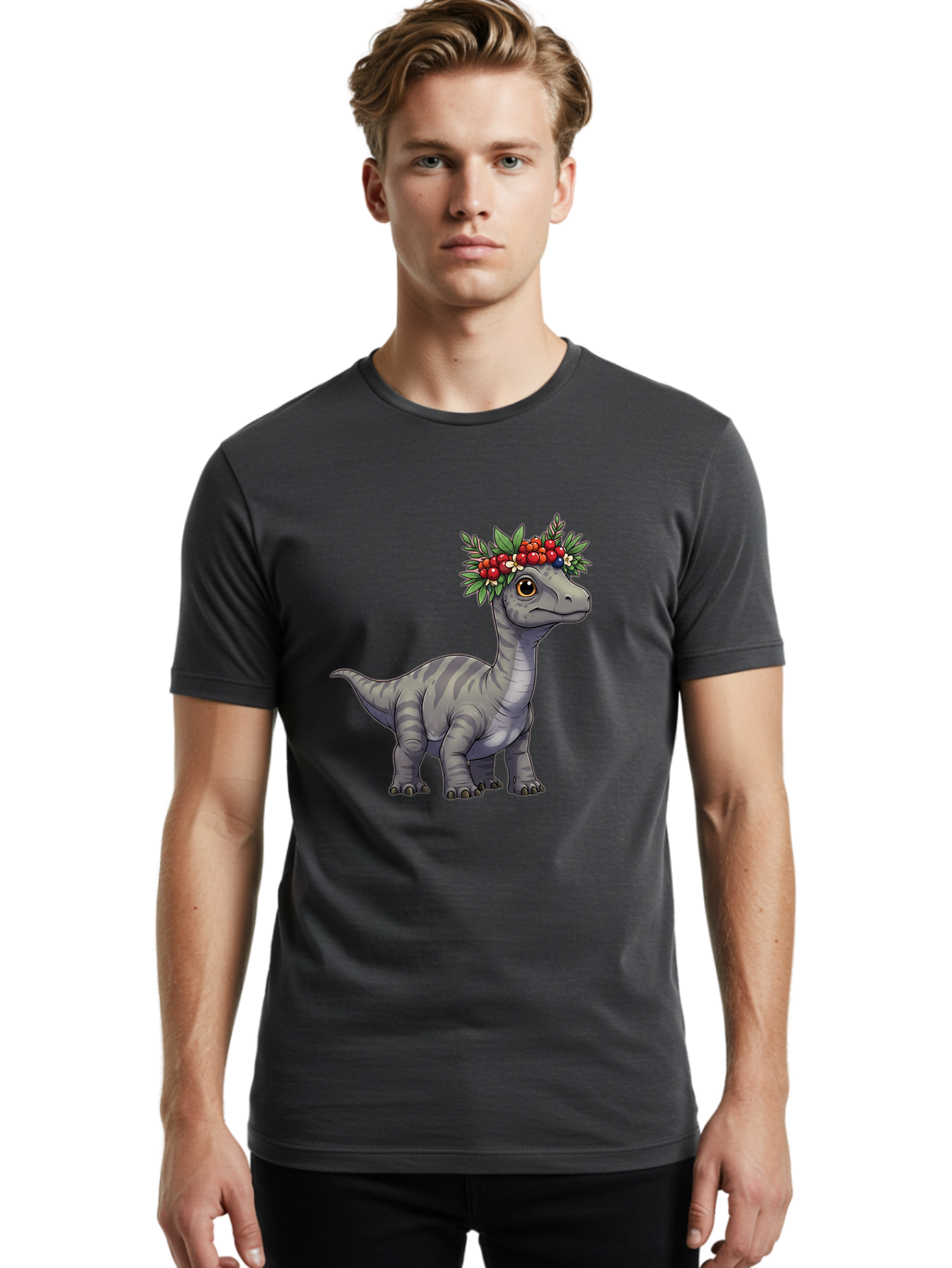 Dinosaur-With-Flower-Crown-1 Men'S Graphic Tee, 100% Cotton, Comfortable Casual Summer Wear, Machine Washable, Vintage Camera, Old Camera, Antique Camera, Black Camera, Classic Photography, Photography Equipment, Nostalgic Device, Film Camera, Bam267